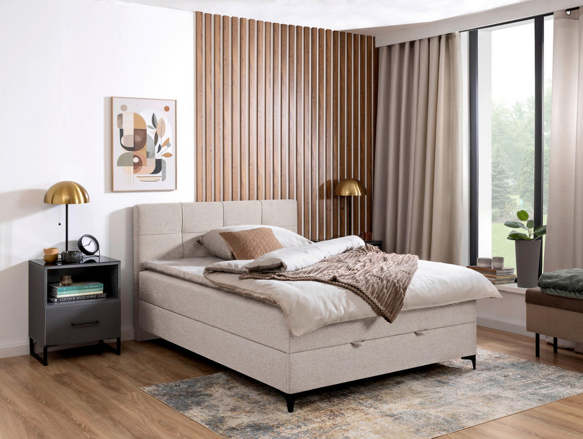 POLSTERBETT Bettkasten, Topper 100/200 cm  in Beige  - Beige/Schwarz, KONVENTIONELL, Textil/Metall (100/200cm) - MID.YOU