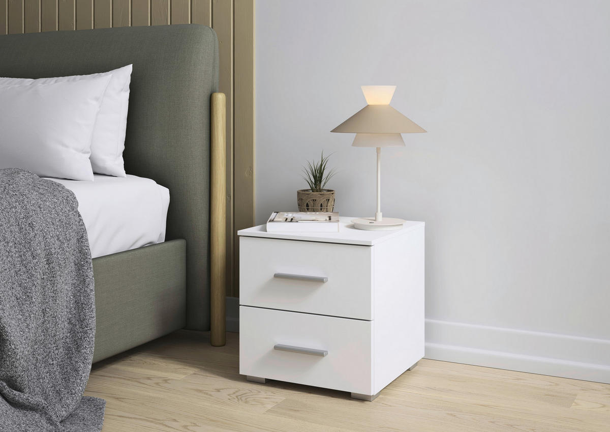 NACHTTISCH 40/42/42 cm  - Alufarben/Weiß, KONVENTIONELL, Holzwerkstoff/Kunststoff (40/42/42cm) - home24