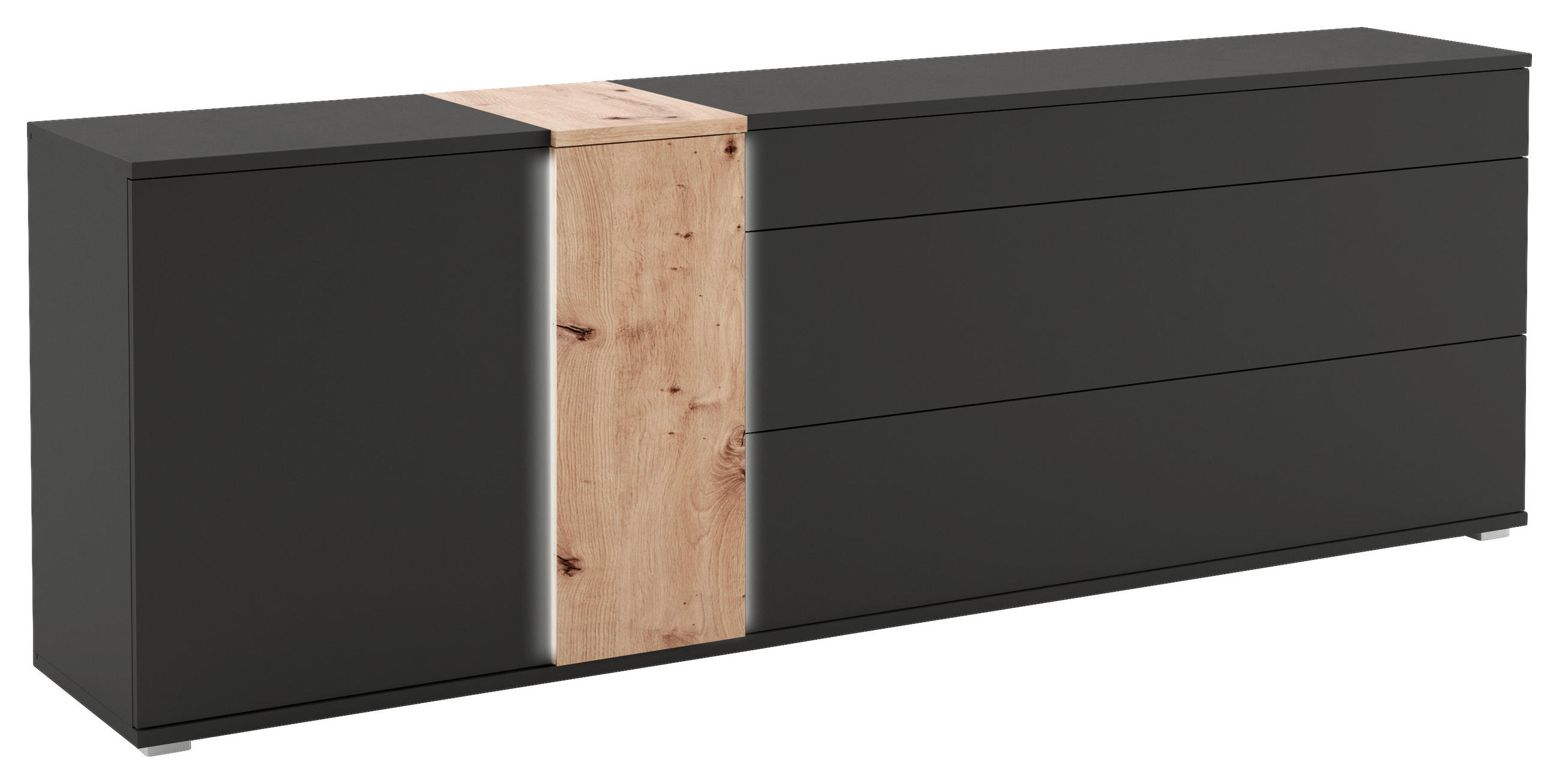 Livetastic Sideboard Schwarz, Eiche Artisan 235x79x45 cm
