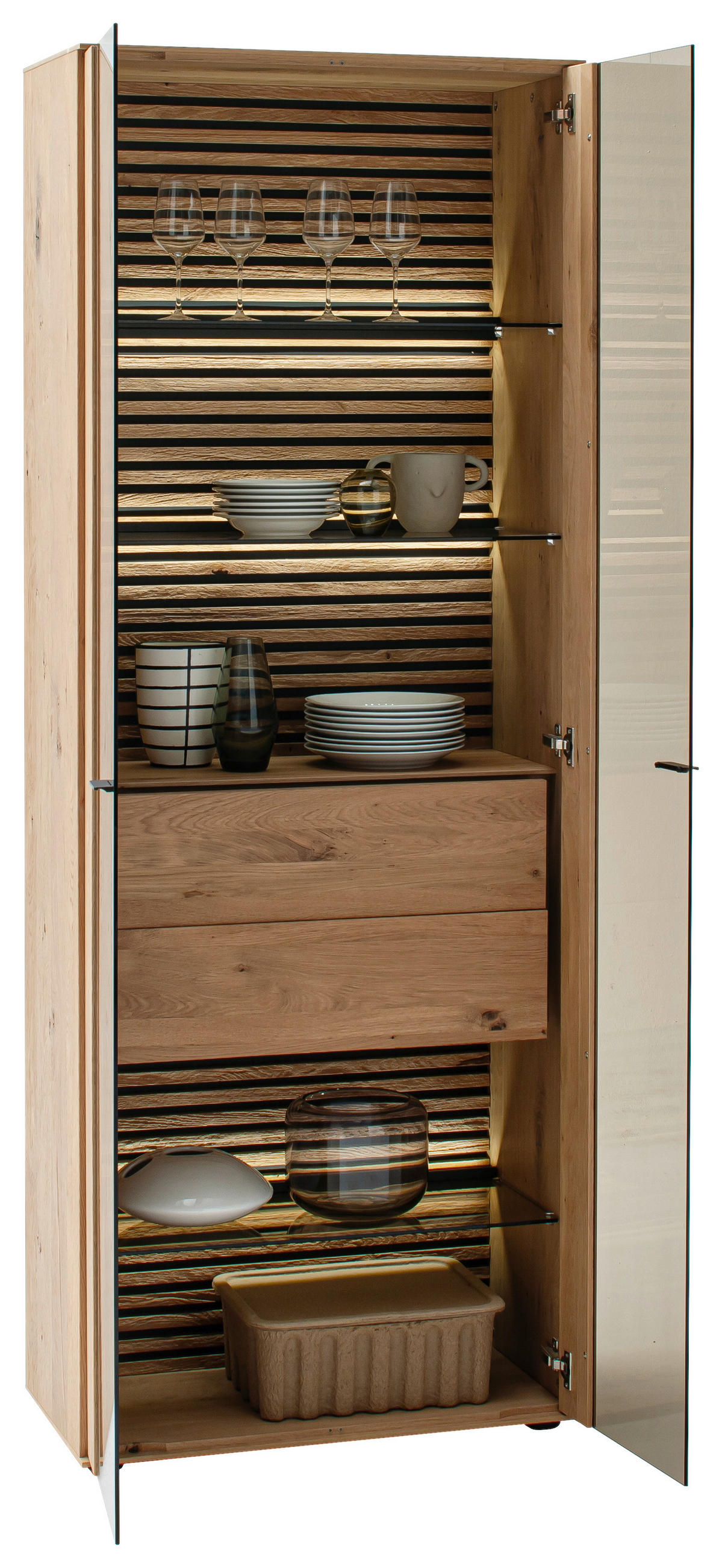 VITRINE YONNA - Eichefarben/Anthrazit, Design, Glas/Holz (77/205/39cm) - Schöner Wohnen