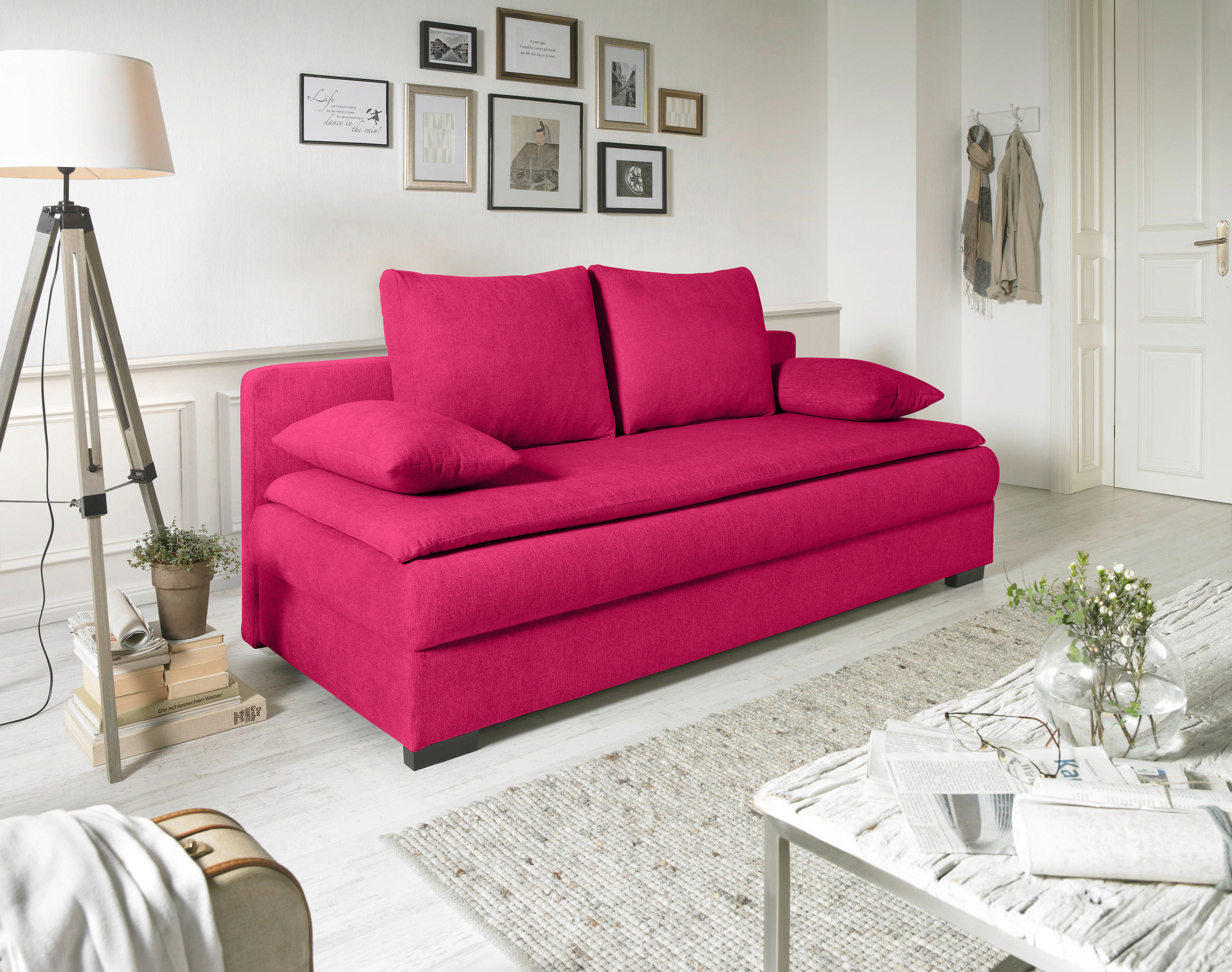 SCHLAFSOFA Samt Rot  - Rot/Schwarz, KONVENTIONELL, Kunststoff/Textil (207/74-94/90cm) - Carryhome
