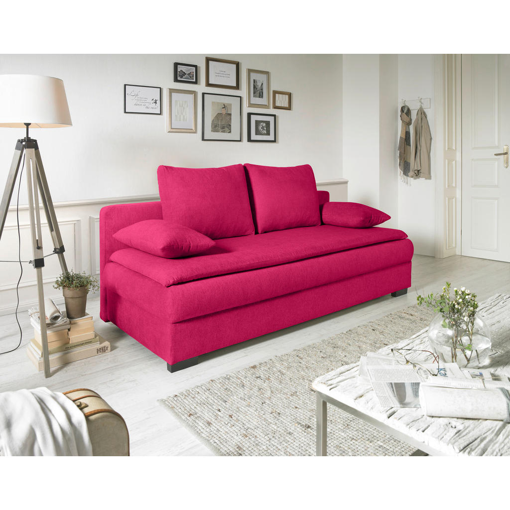 Thumbnail - Carryhome Schlafsofa, Rot, Textil, Uni, 3-Sitzer, Füllung: Schaumstoff, 207x74-94x90 cm, Stoffauswahl, Liegefunktion, Rü...