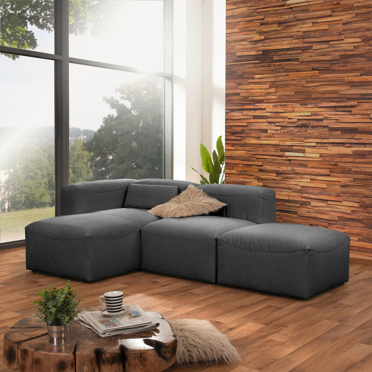 ECKSOFA in Flachgewebe Anthrazit   - Anthrazit, Design, Kunststoff/Textil (250/73/160cm) - Max Winzer