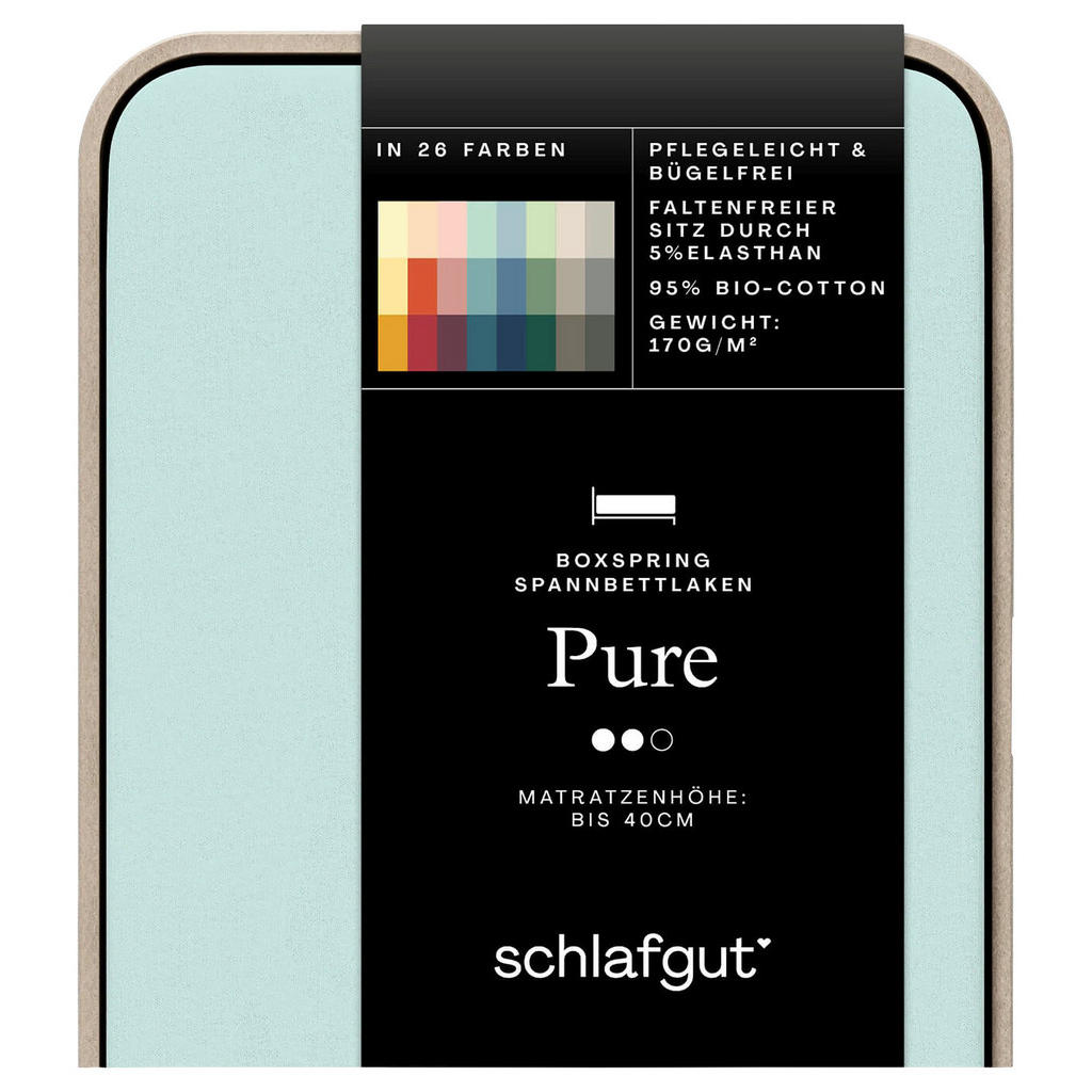 Thumbnail - Schlafgut Boxspring-Spannleintuch Pure, Mintgrün, Textil, 90-100x190-220 cm, Oeko-Tex® Made IN Green, AZO-frei, Hohenste...