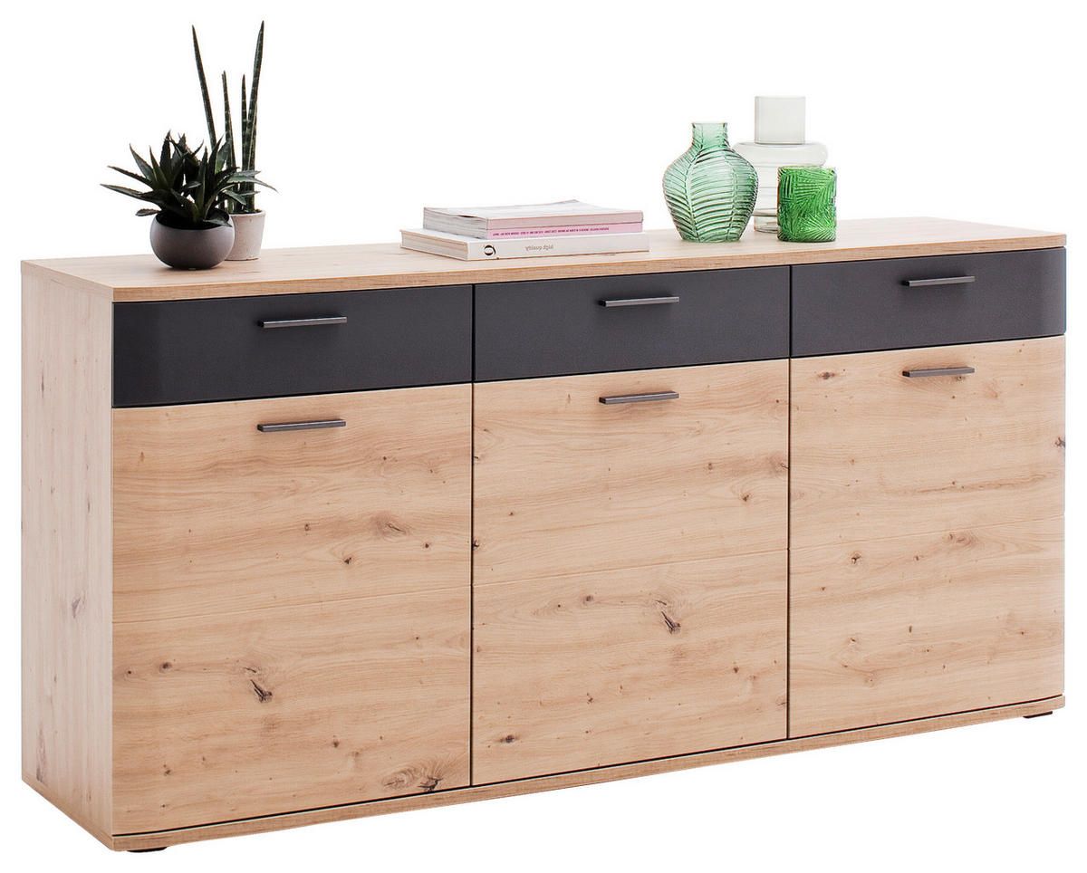 ŠIROKÁ KOMODA, antracitová, barvy dubu, 180/85/43 cm - barvy dubu/černá, Design, kov/kompozitní dřevo (180/85/43cm) - Livetastic