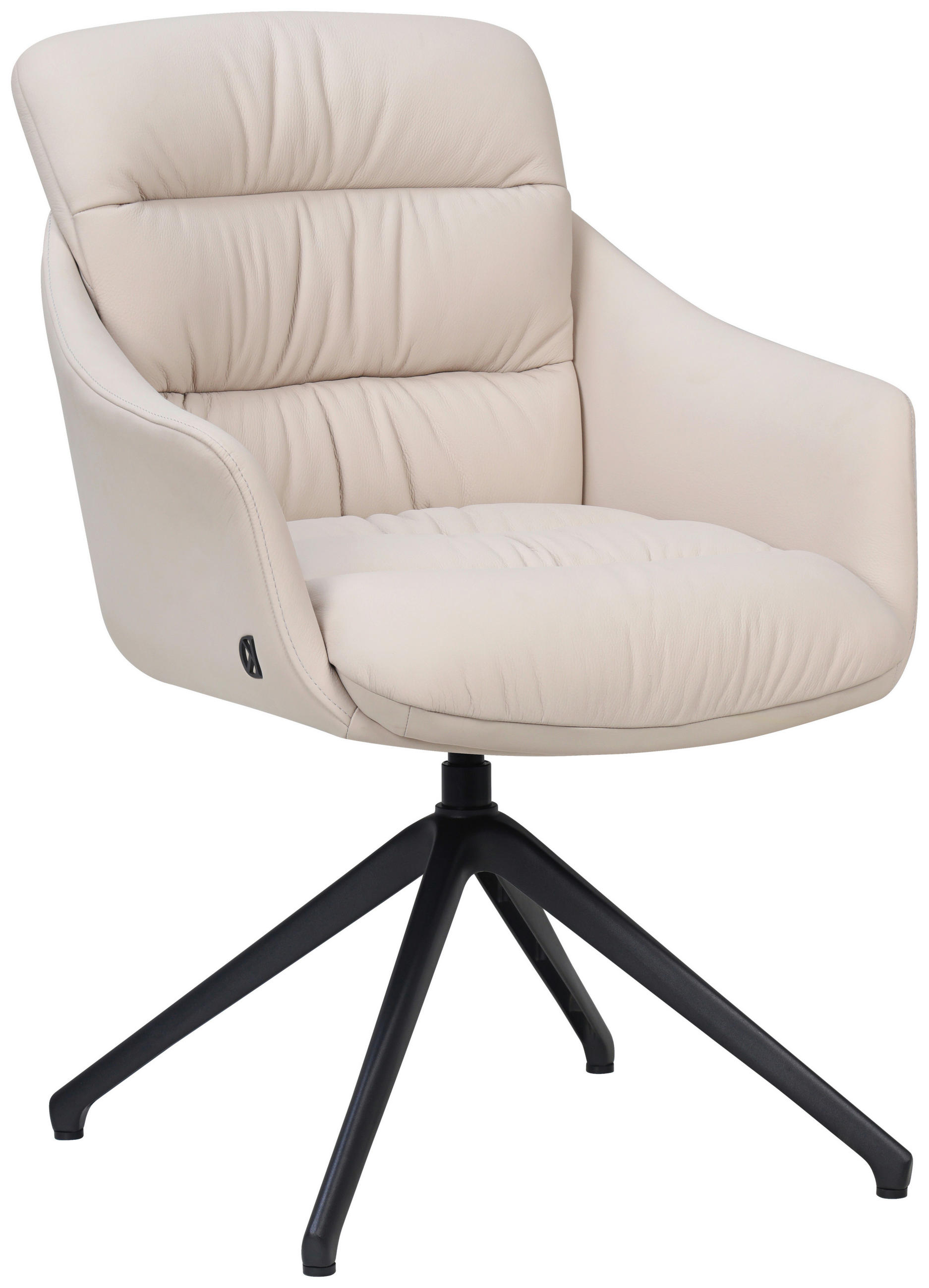 ARMLEHNSTUHL  Sitzfläche 360° drehbar, inklusive Armlehnen, automatische Rückholfunktion  Echtleder  - Beige, Design, Leder/Metall (62/85,5/65cm) - Dieter Knoll