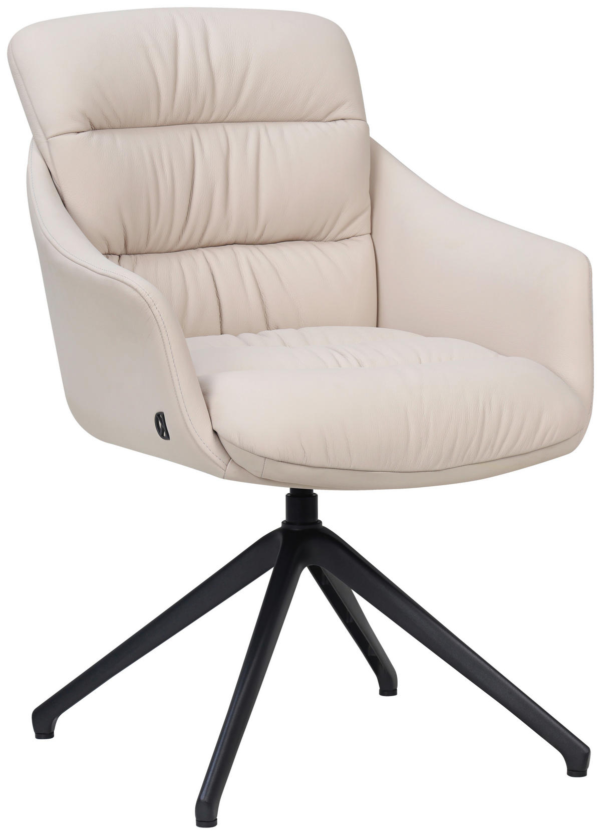 ARMLEHNSTUHL  Sitzfläche 360° drehbar, inklusive Armlehnen, automatische Rückholfunktion  Echtleder  - Beige, Design, Leder/Metall (62/85,5/65cm) - Dieter Knoll
