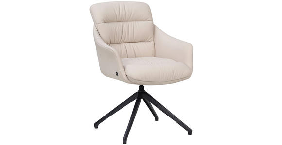 ARMLEHNSTUHL  Sitzfläche 360° drehbar, inklusive Armlehnen, automatische Rückholfunktion  Echtleder  - Beige, Design, Leder/Metall (62/85,5/65cm) - Dieter Knoll