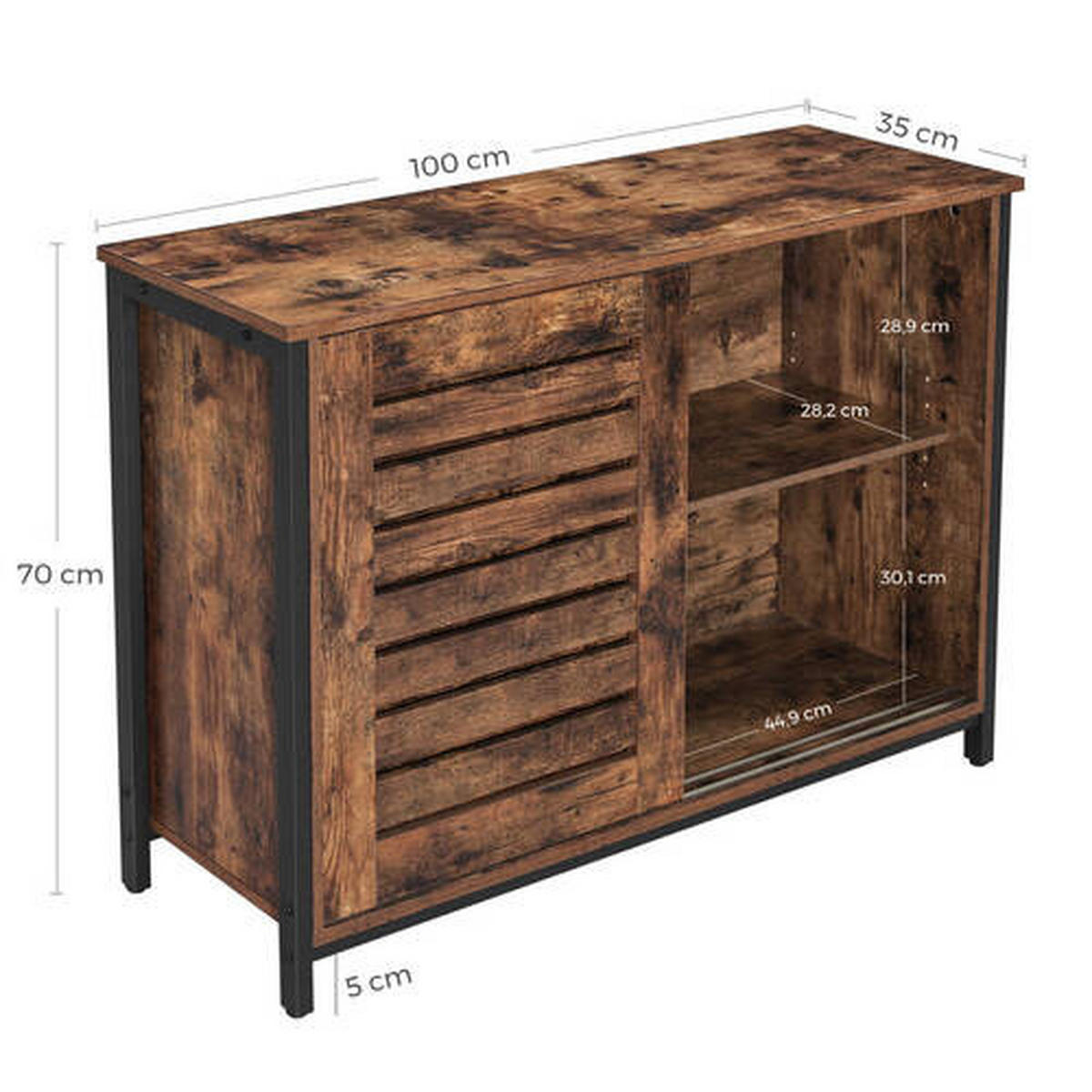 KOMODA, hnedá, čierna, 100/70/35 cm - hnedá/čierna, Trend, kov/kompozitné drevo (100/70/35cm) - Boxxx