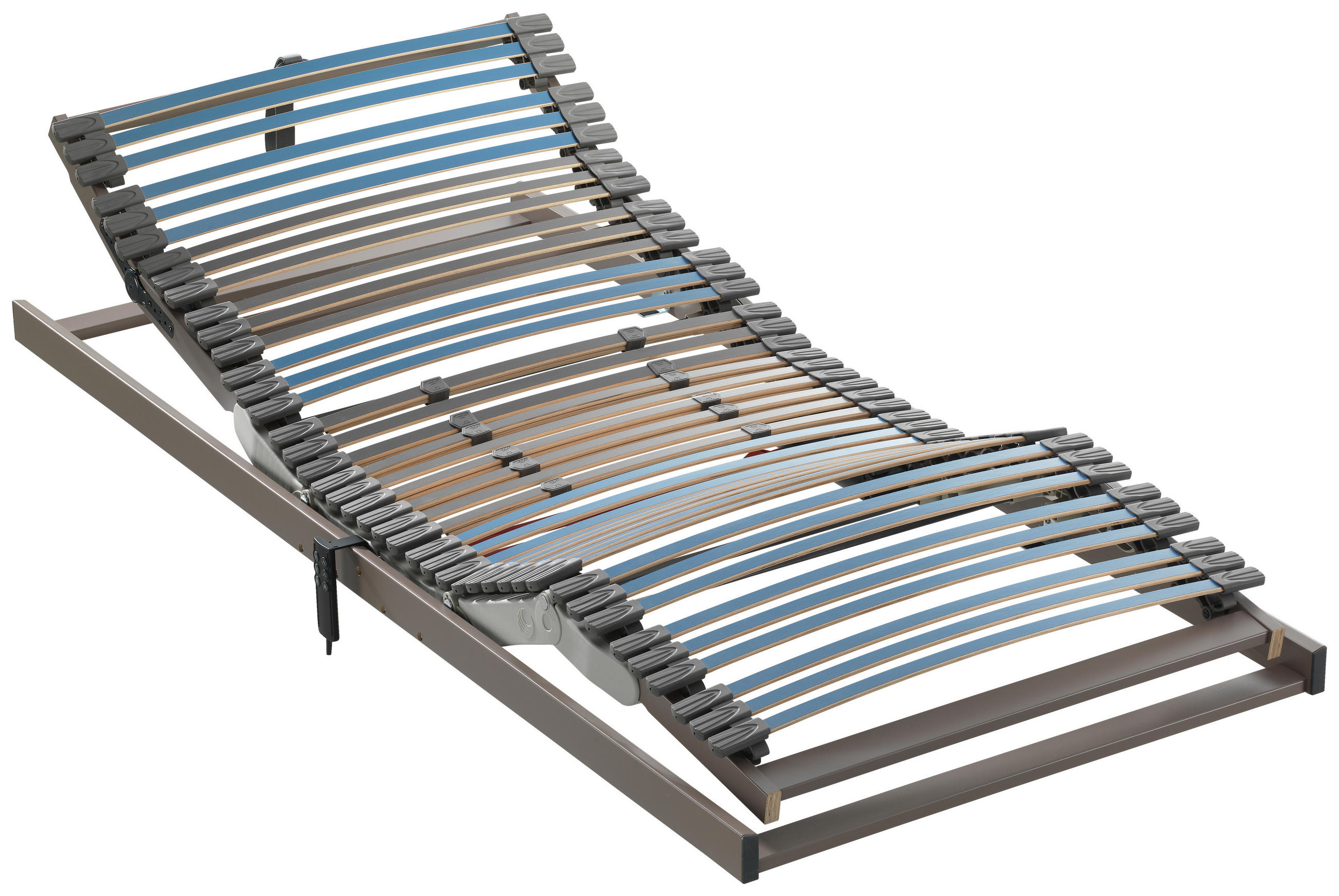 LATTENROST FUSION BASE MOVE 90/210 cm Kopfteil, Fußteil, Mittelzone verstellbar, Buche  - Blau/Braun, Basics, Holz (90/210cm) - Dieter Knoll