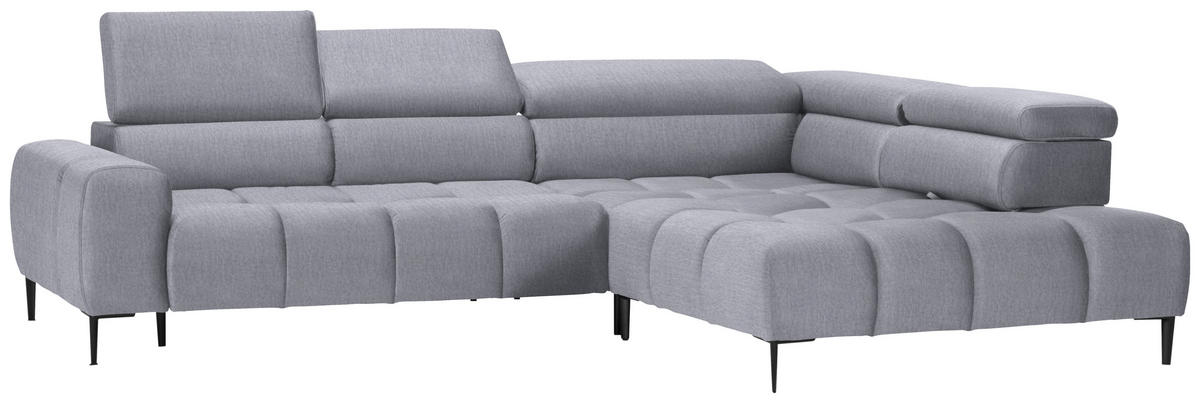 ECKSOFA in Samt, Webstoff Hellgrau  - Hellgrau/Schwarz, Design, Textil/Metall (300/216cm) - Welnova