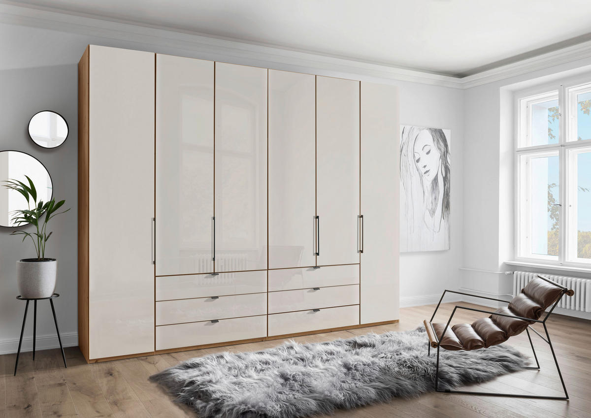 DREHTÜRENSCHRANK 300/216/58 cm 6-türig  - Schieferfarben/Eiche Bianco, KONVENTIONELL, Glas/Holzwerkstoff (300/216/58cm) - Dieter Knoll