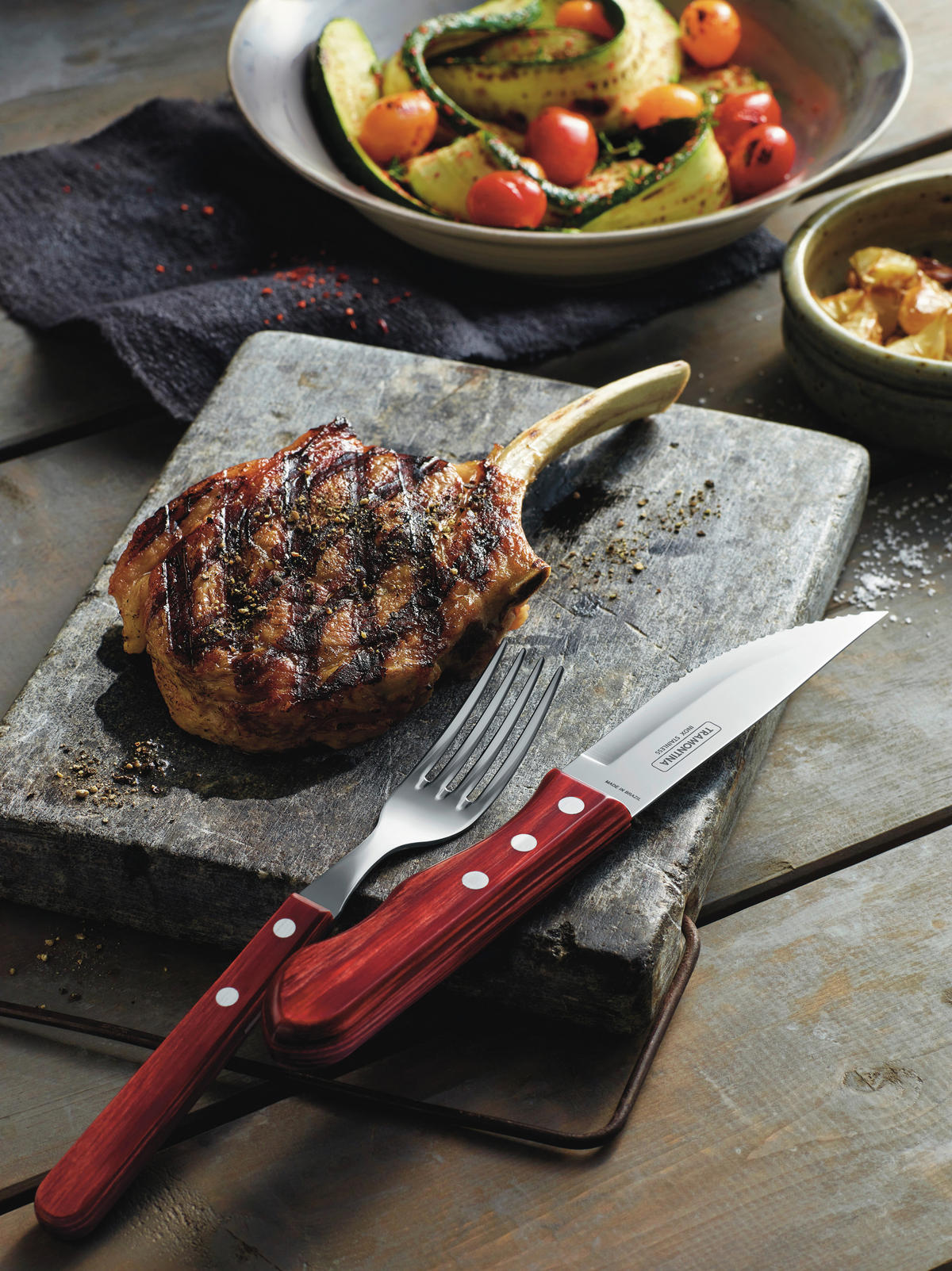 STEAKMESSERSET JUMBO  - Edelstahlfarben/Rot, Basics, Holz/Metall (25cm)