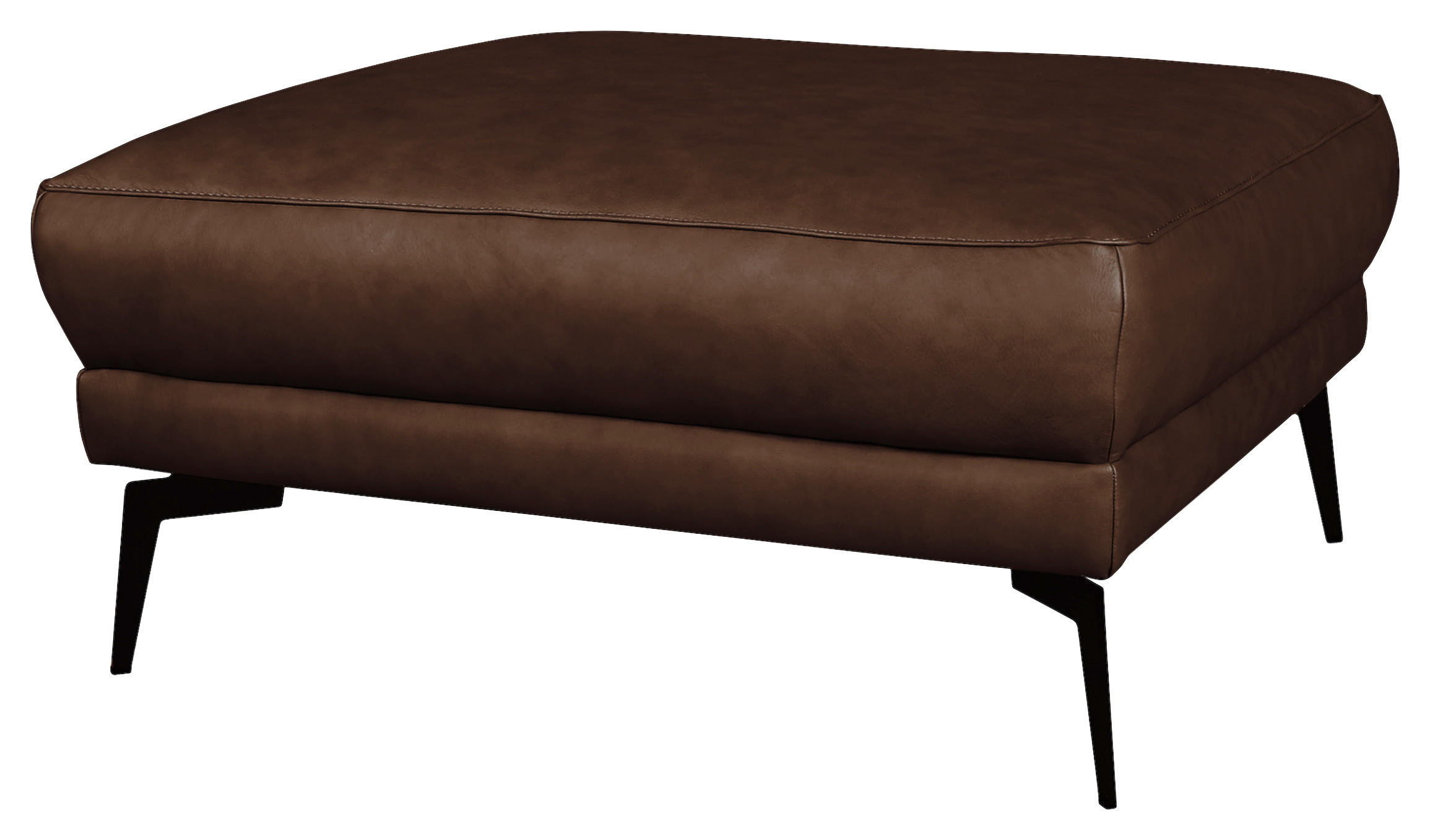 HOCKER Echtleder Dunkelbraun  - Dunkelbraun/Schwarz, Design, Leder/Metall (96/45/80cm) - Livetastic