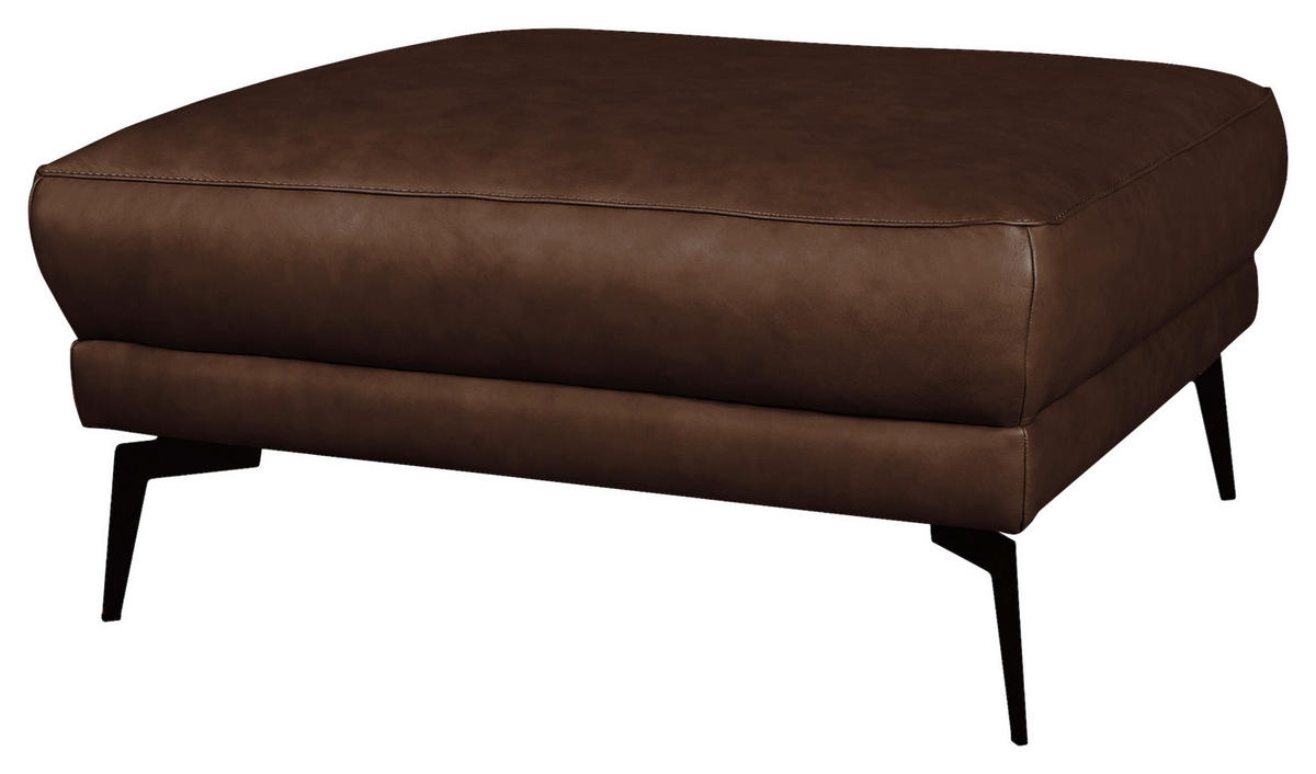 HOCKER Echtleder Dunkelbraun  - Dunkelbraun/Schwarz, Design, Leder/Metall (96/45/80cm) - Livetastic
