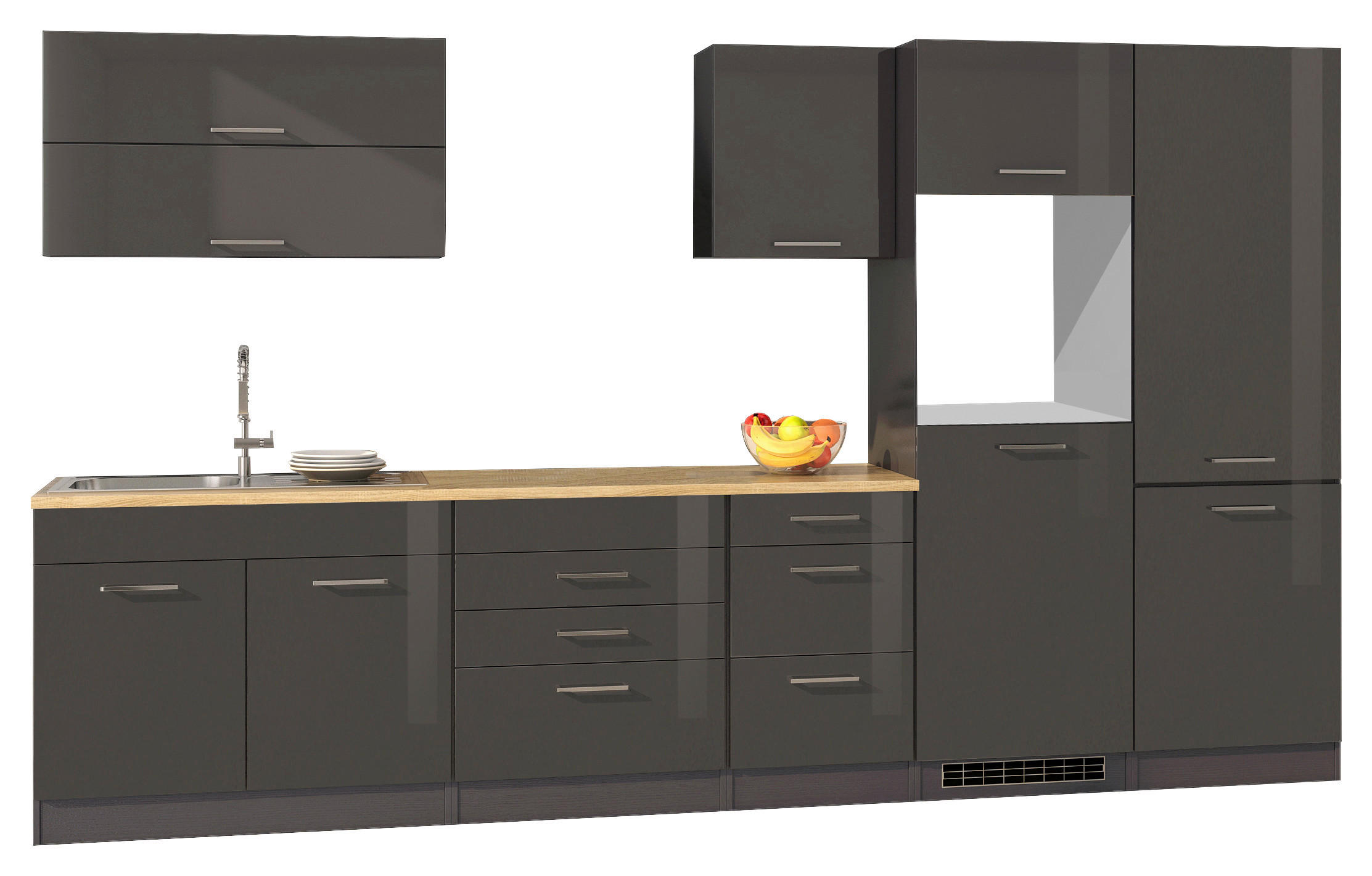 KÜCHENLEERBLOCK 350 cm   in Graphitfarben  - Silberfarben/Graphitfarben, MODERN, Holzwerkstoff/Metall (350cm) - Held