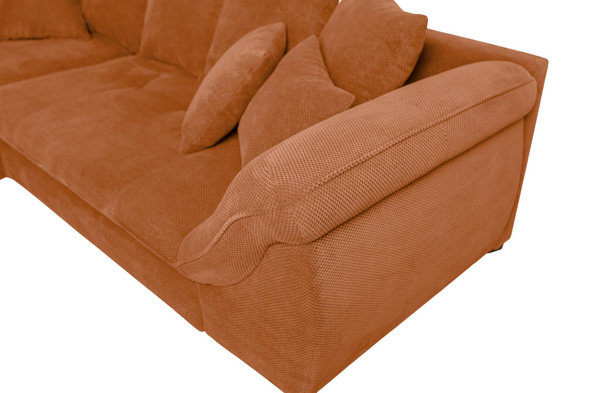 ECKSOFA LORENZO in Struktur Rostfarben Liegefläche im Originalstoff  188/302 cm  - Rostfarben/Schwarz, Design, Textil/Metall (188/302cm) - P & B