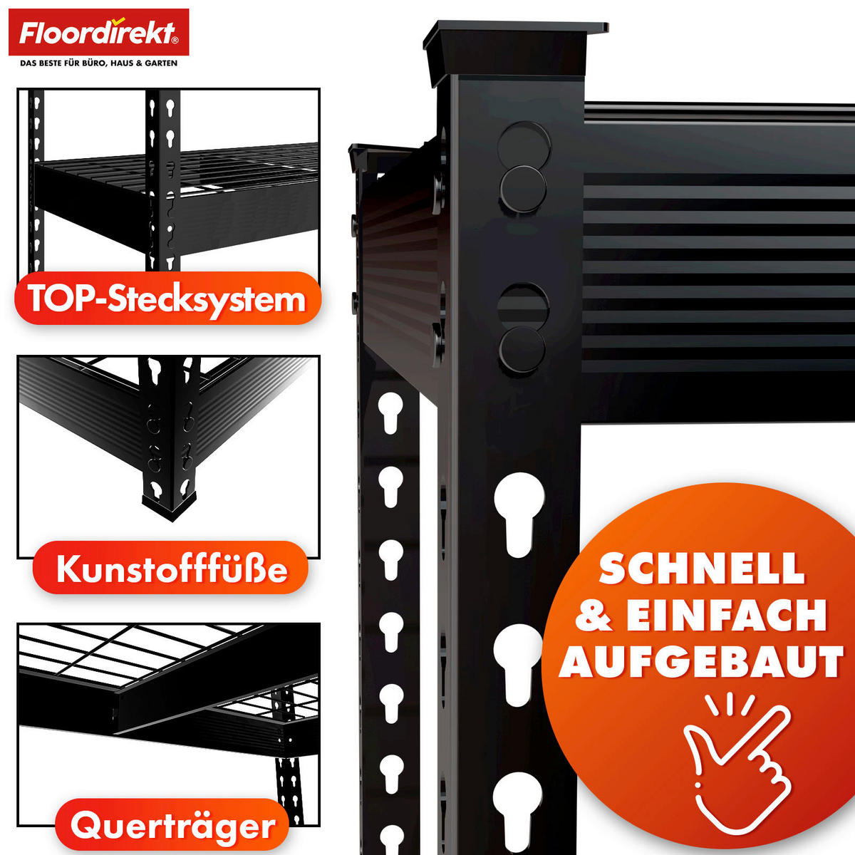 SCHWERLASTREGAL 90/180/60 cm  - Schwarz, Basics, Metall (90/180/60cm) - Floordirekt