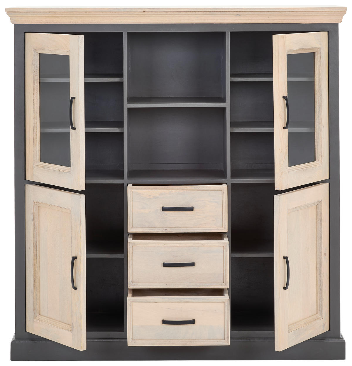 HIGHBOARD Kigali  in 140/145/40 cm  - Schwarz/Naturfarben, Natur, Glas/Holz (140/145/40cm) - Livetastic