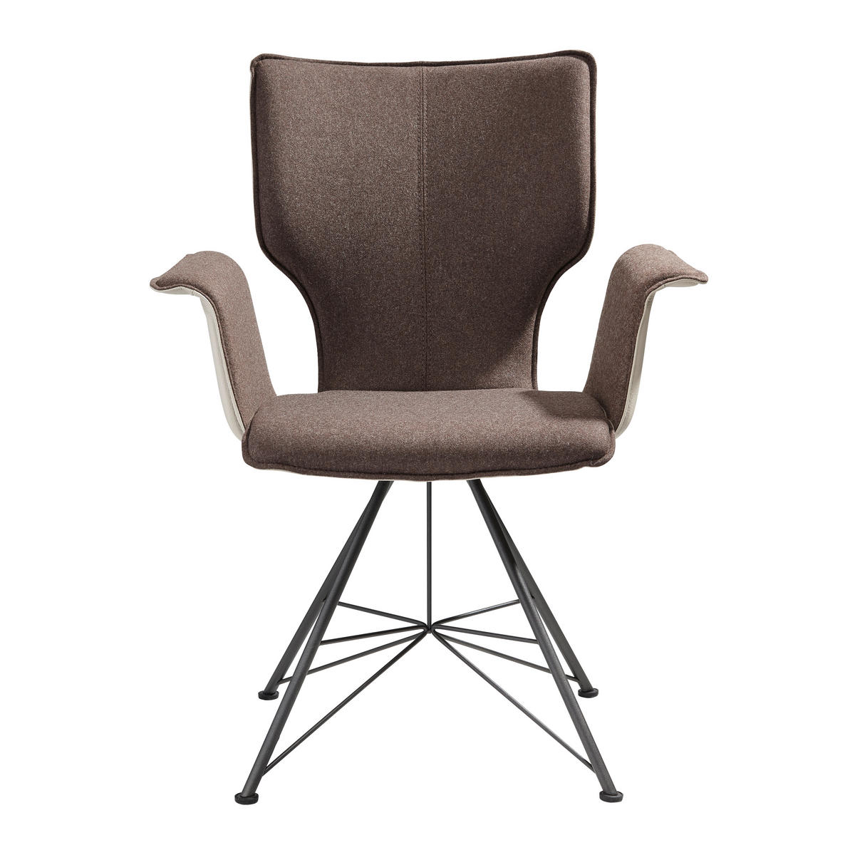 ARMLEHNSTUHL  in Stahl Flachgewebe Echtleder pigmentiert  - Taupe/Hellbraun, Design, Leder/Textil (69/91/60cm) - Bert Plantagie