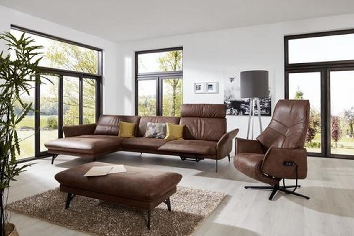 ECKSOFA in Lederlook Braun  - Anthrazit/Braun, Design, Textil/Metall (174/330cm) - Himolla