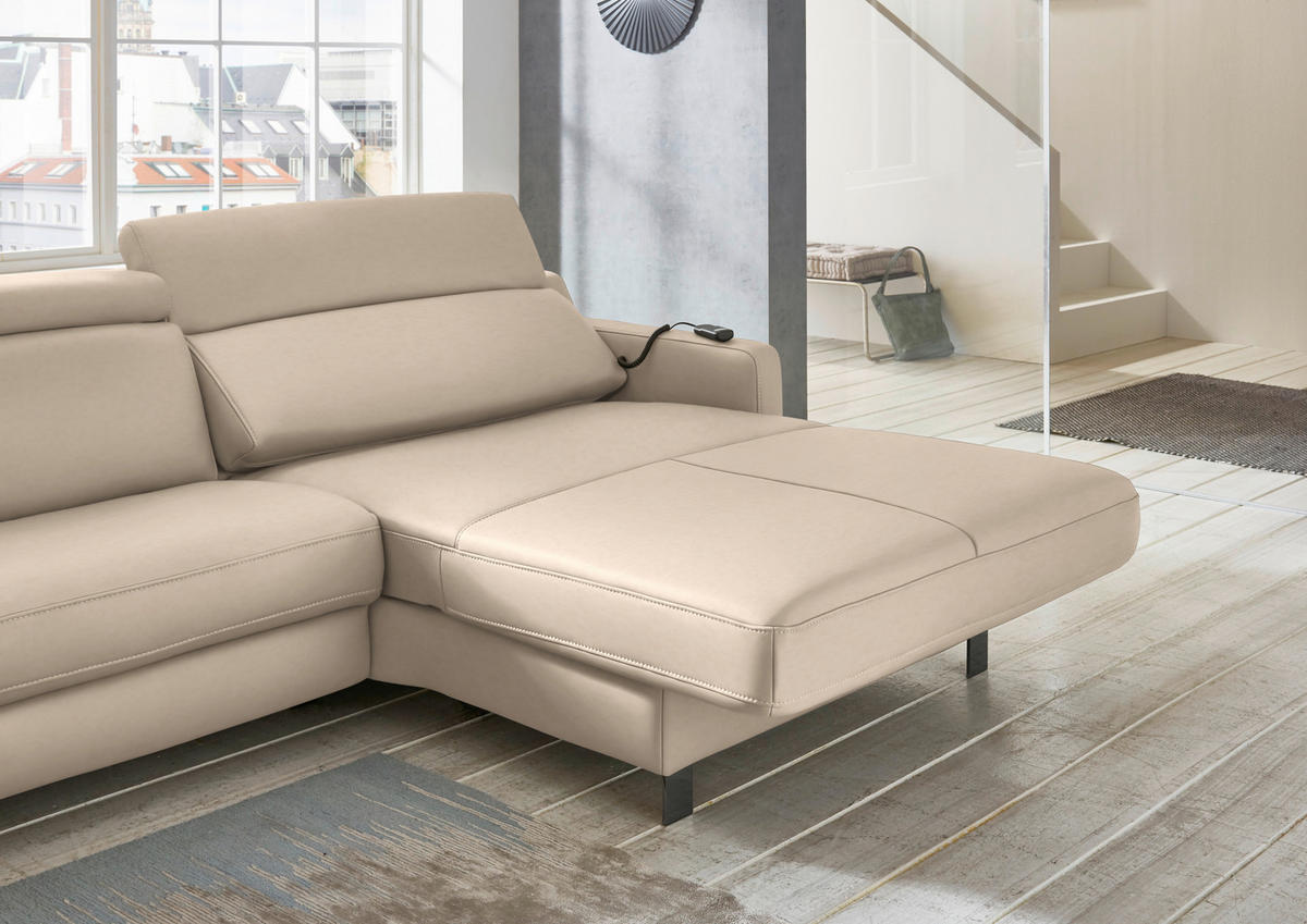 ECKSOFA in Echtleder Hellbraun  - Hellbraun/Schwarz, Design, Leder/Metall (291/176cm) - Valdera