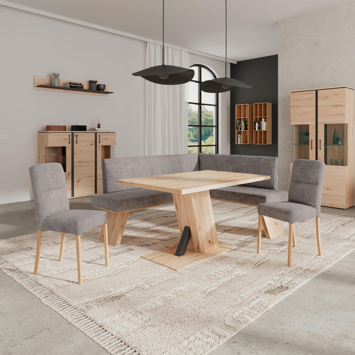 ECKBANK 185/150 cm Webstoff Grau   - Eichefarben/Grau, KONVENTIONELL, Textil (185/150cm) - Livetastic