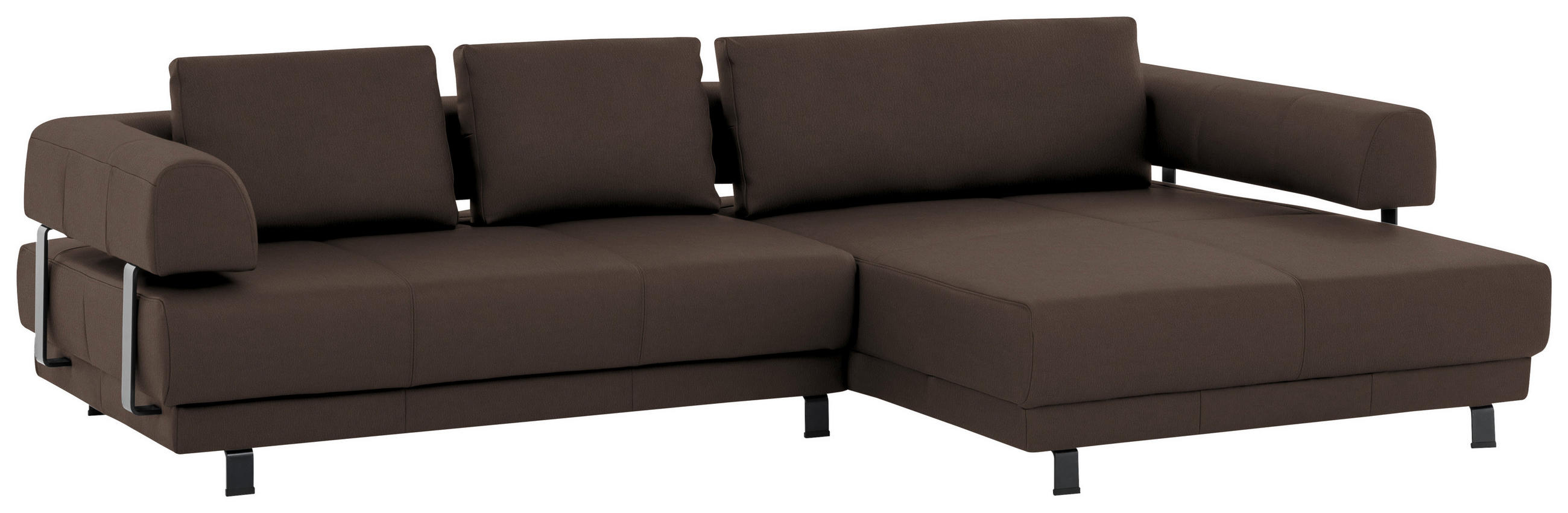 ECKSOFA Braun Echtleder  - Schwarz/Braun, Design, Leder/Metall (307/188cm)