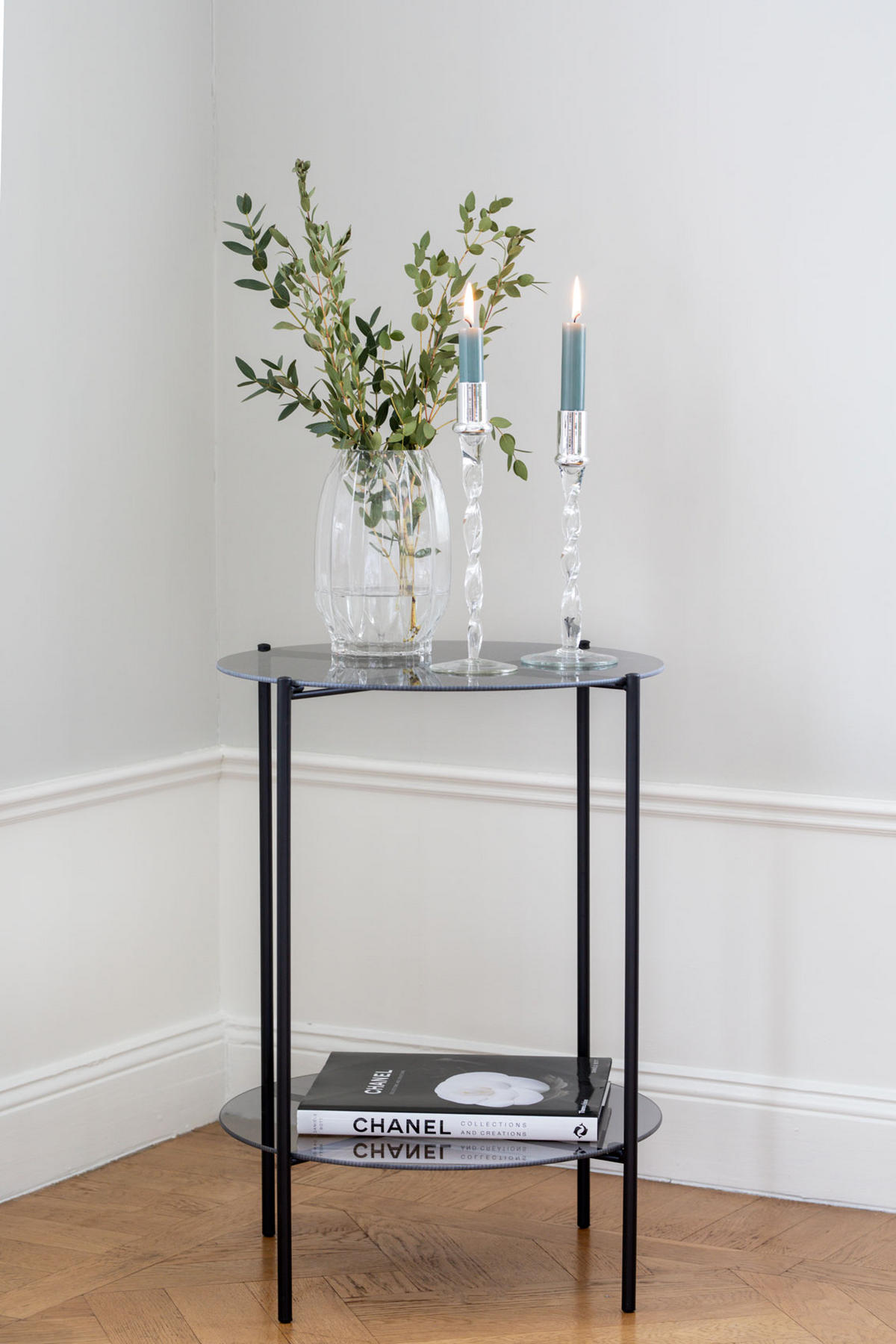LJUSSTAKE SET  - kromfärg/transparent, Design, metall/glas (27cm) - Dorre