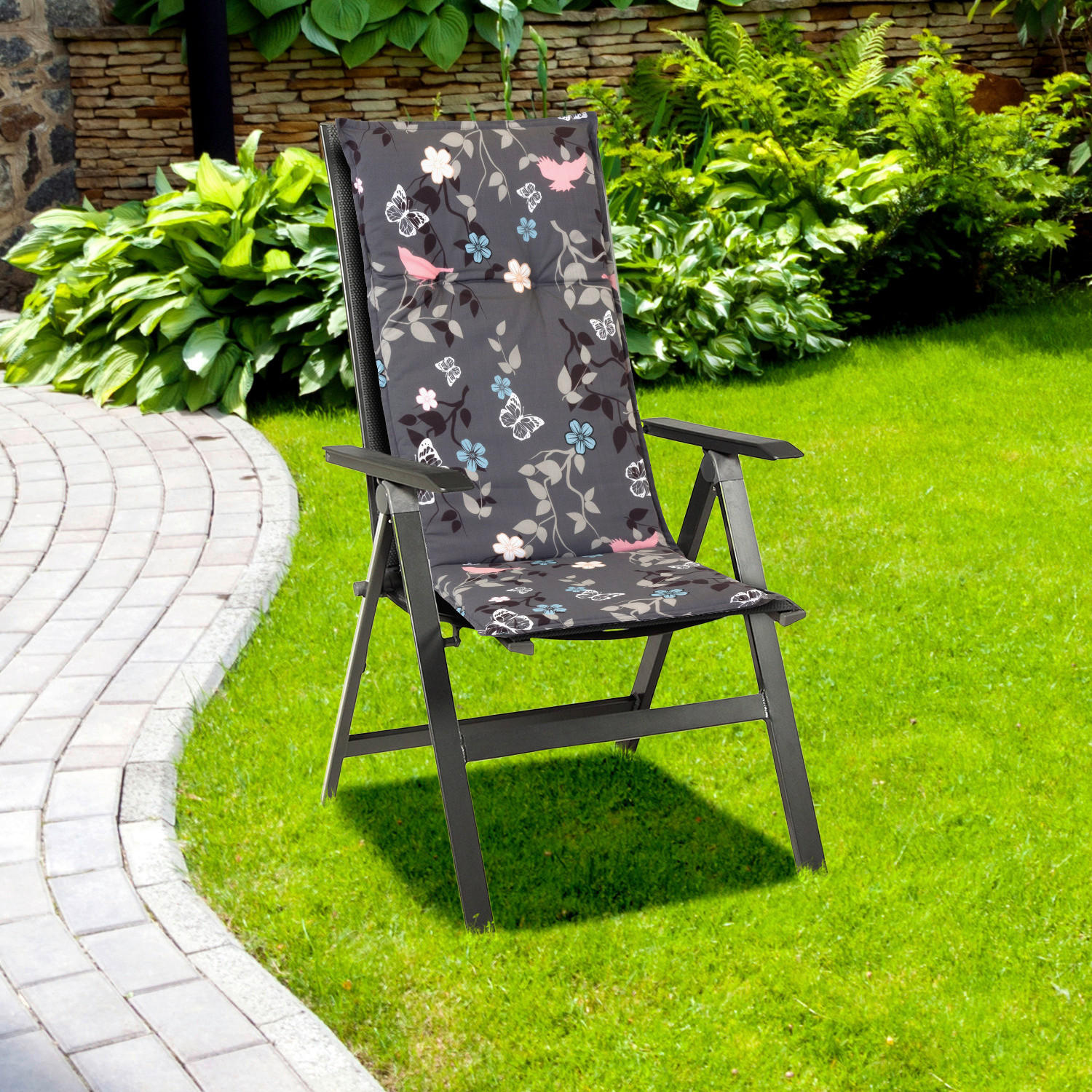 SESSELAUFLAGENSET Vogel  - Rosa/Grau, Basics, Textil (118/50/6cm) - Gardenson