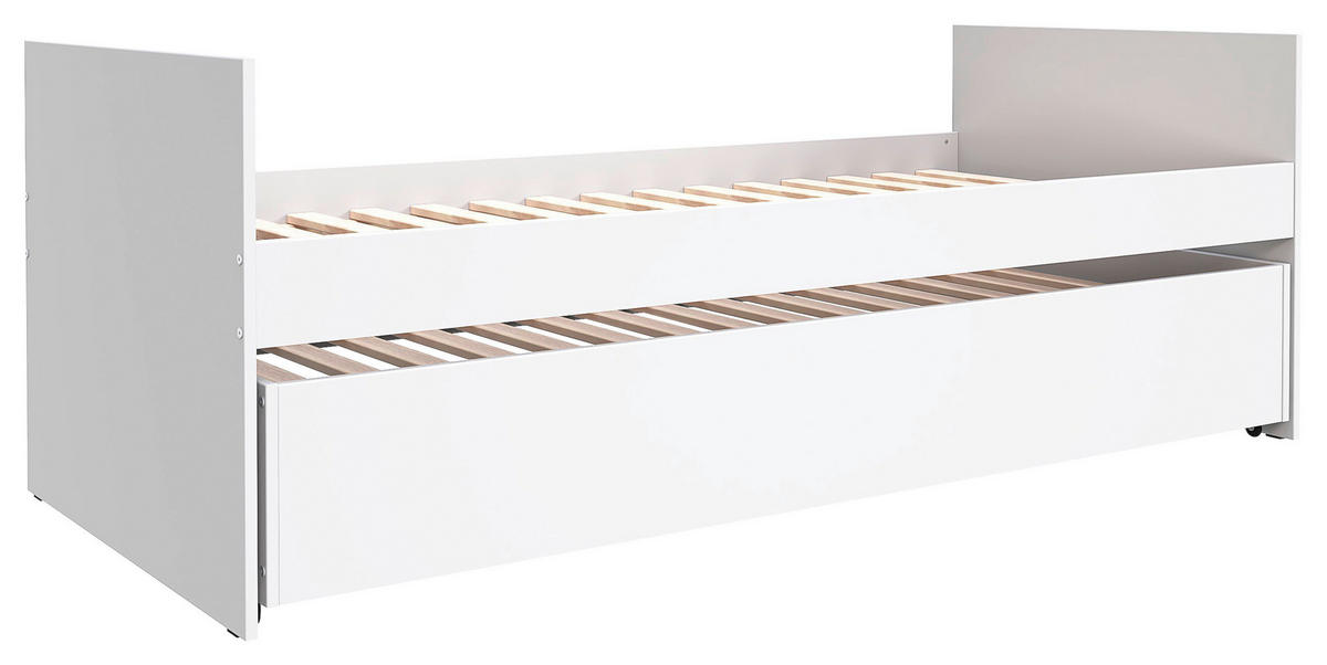 AUSZIEHBETT 90/200 cm,  in Weiß, Bettschublade, Lattenrost für Zusatzbett, Lattenrost für Hauptbett  - Naturfarben/Weiß, MODERN, Holz/Holzwerkstoff (90/200cm) - MID.YOU