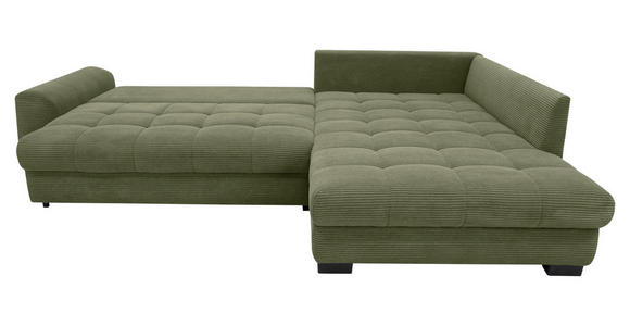 ECKSOFA Grün Cord Rückenkissen, Armlehnenkissen, Bettkasten, Schlaffunktion, Rücken echt, Liegefläche im Originalstoff  - Schwarz/Grün, KONVENTIONELL, Kunststoff/Textil (304/212cm) - Carryhome