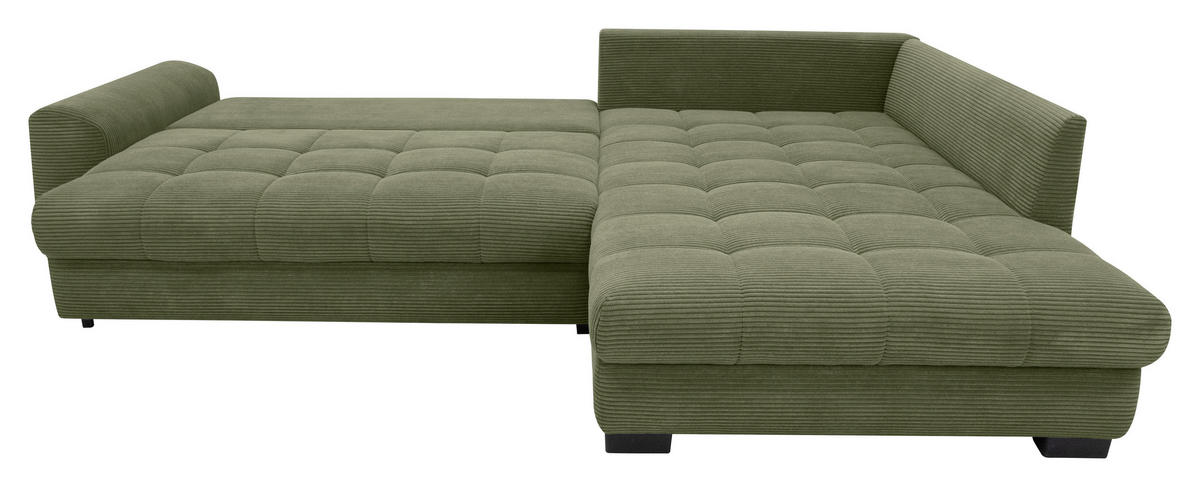 ECKSOFA Grün Cord Rückenkissen, Armlehnenkissen, Bettkasten, Schlaffunktion, Rücken echt, Liegefläche im Originalstoff  - Schwarz/Grün, KONVENTIONELL, Kunststoff/Textil (304/212cm) - Carryhome