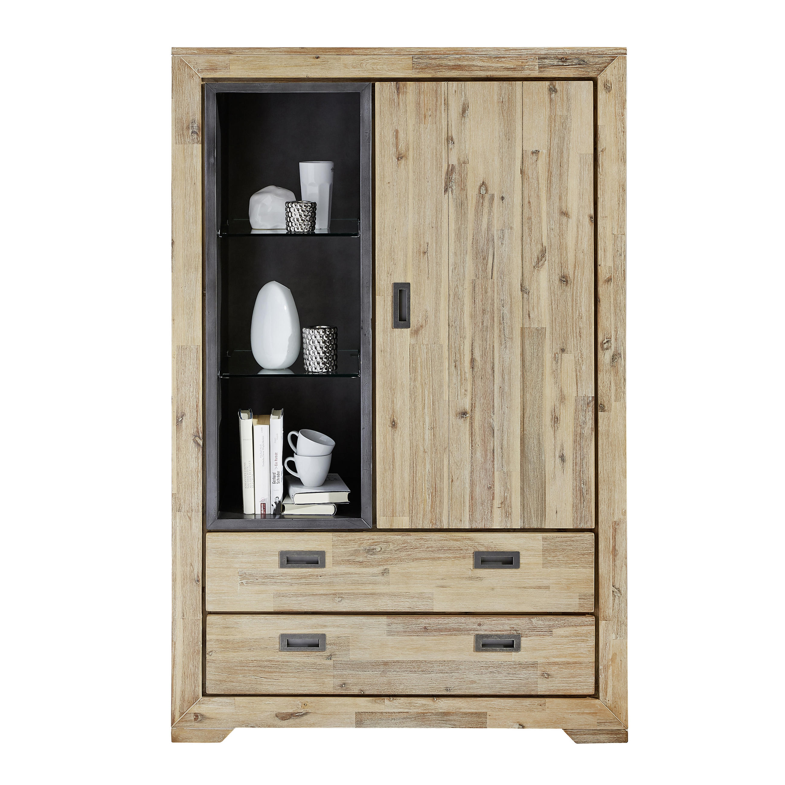 FÉLMAGAS SZEKRÉNY 105/160/45 cm  - akácia színű/sötétszürke, Lifestyle, faalapú anyag/Üveg (105/160/45cm) - Landscape