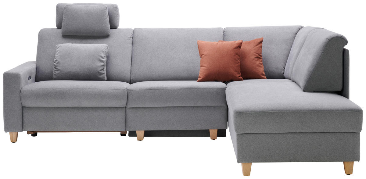 ECKSOFA in Flachgewebe Grau  261/203 cm  - Eichefarben/Grau, KONVENTIONELL, Holz/Textil (261/203cm) - Sedda