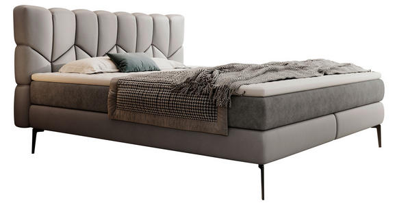 BOXSPRINGBETT 180/200 cm  in Dunkelgrau  - Dunkelgrau/Schwarz, Design, Leder/Textil (180/200cm) - Esposa