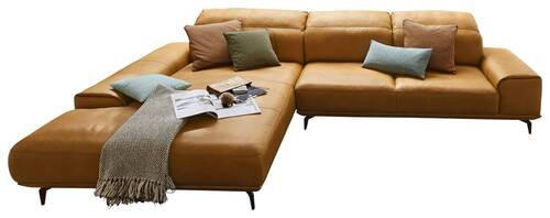 ECKSOFA Gelb Echtleder - Gelb/Bronzefarben, Design, Leder/Metall (207/342cm) - Musterring
