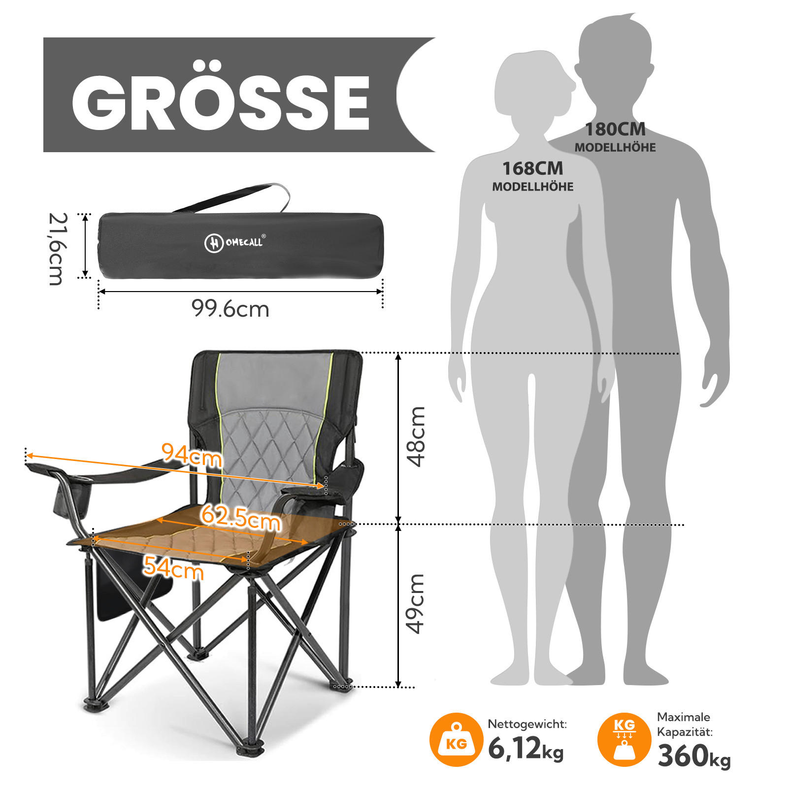 CAMPINGSESSEL - Anthrazit/Graphitfarben, Basics, Textil/Metall (94/54/100cm) - Modante