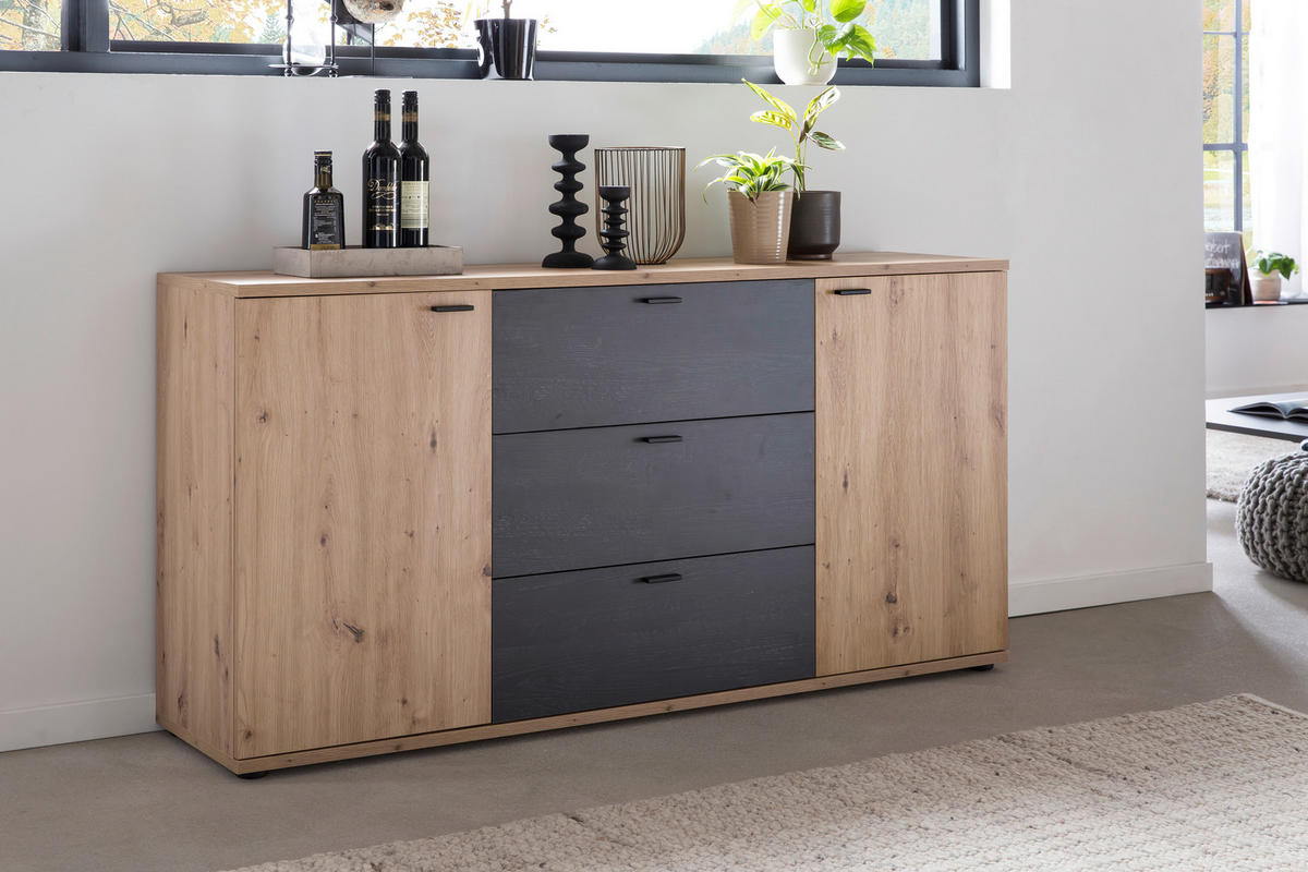 SIDEBOARD  in 165/85/40 cm  - Schwarz/Eiche Artisan, MODERN, Holzwerkstoff/Metall (165/85/40cm) - MID.YOU