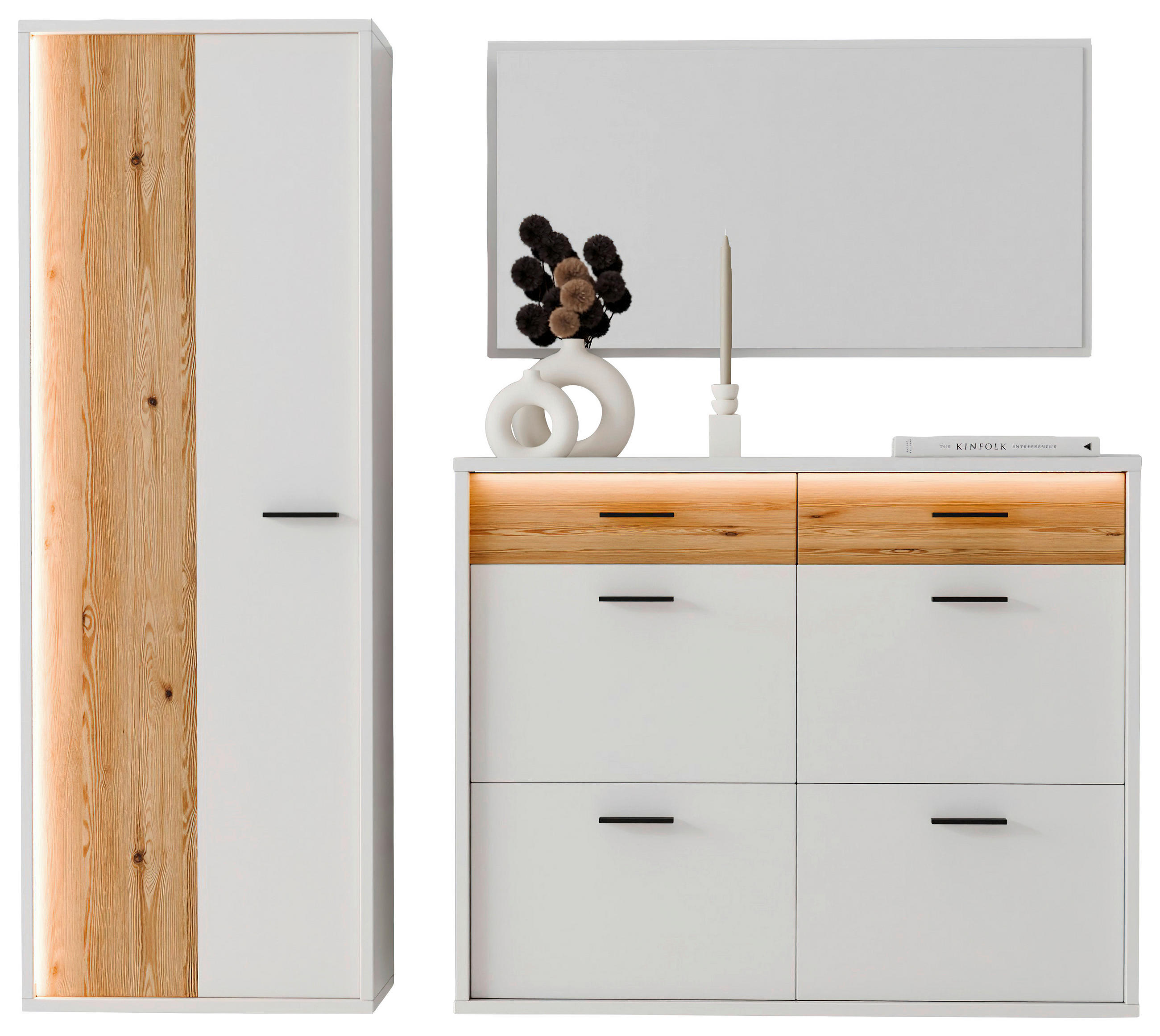GARDEROBE 3-teilig  in 205/198/37 cm  - Eichefarben/Weiß, Design, Glas/Holzwerkstoff (205/198/37cm) - Xora