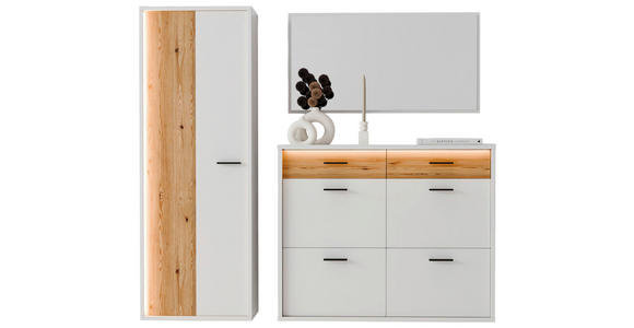 GARDEROBE 3-teilig  in 205/198/37 cm  - Eichefarben/Weiß, Design, Glas/Holzwerkstoff (205/198/37cm) - Xora