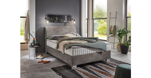 BOXSPRINGBETT 140/200 cm  in Hellgrau  - Chromfarben/Hellgrau, KONVENTIONELL, Kunststoff/Textil (140/200cm) - Hom`in