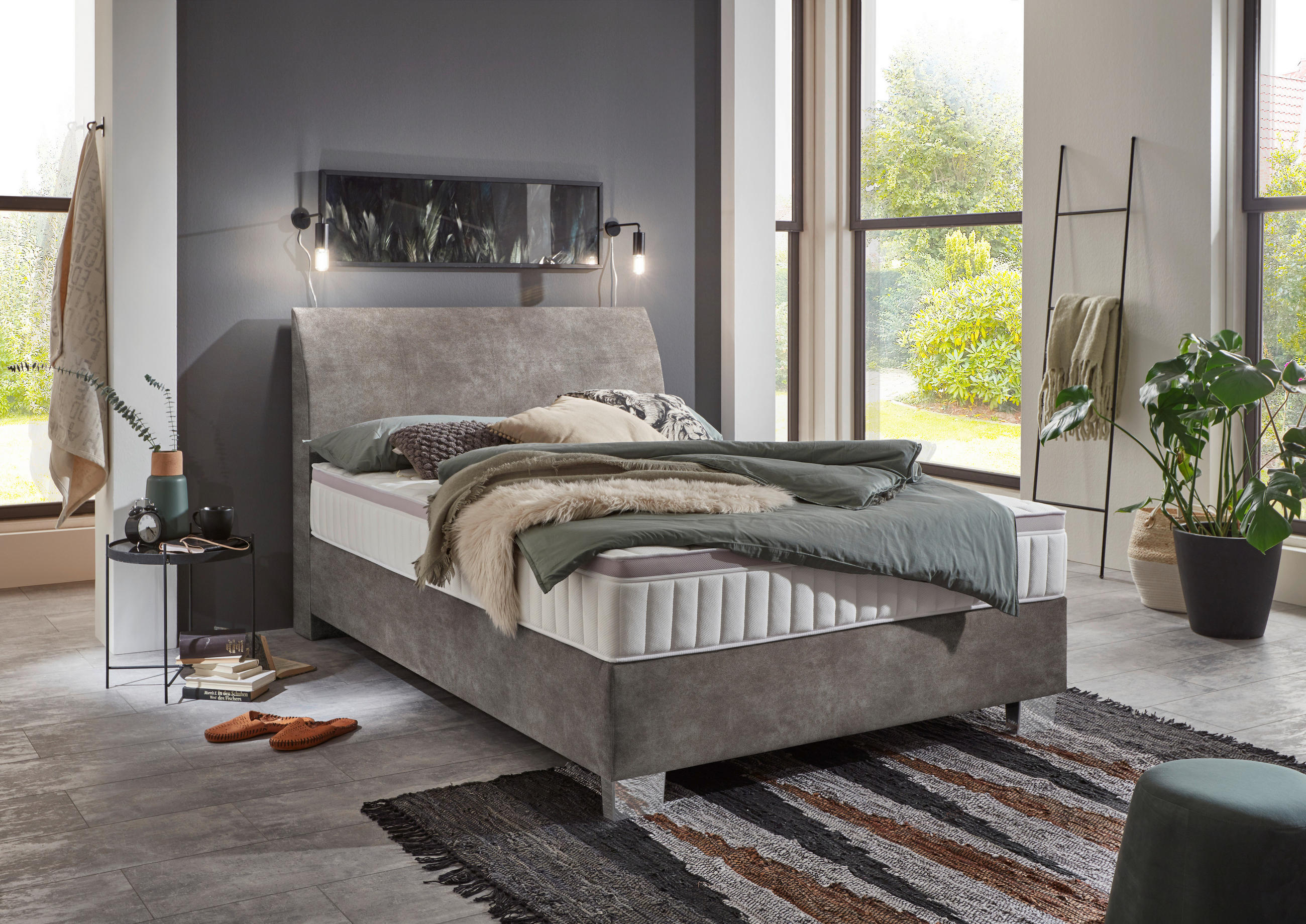 BOXSPRINGBETT 140/200 cm  in Hellgrau  - Chromfarben/Hellgrau, Konventionell, Kunststoff/Textil (140/200cm) - Hom`in