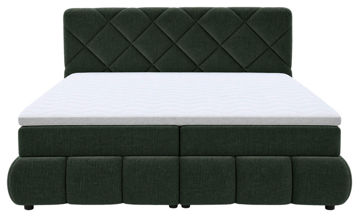 BOXBETT 180/200 cm,  in Grün, gepolstertes Kopfteil, Bettkasten, Topper, Matratzen, H3 + H3 = fest  - Schwarz/Grün, Design, Kunststoff/Textil (180/200cm) - Chameo