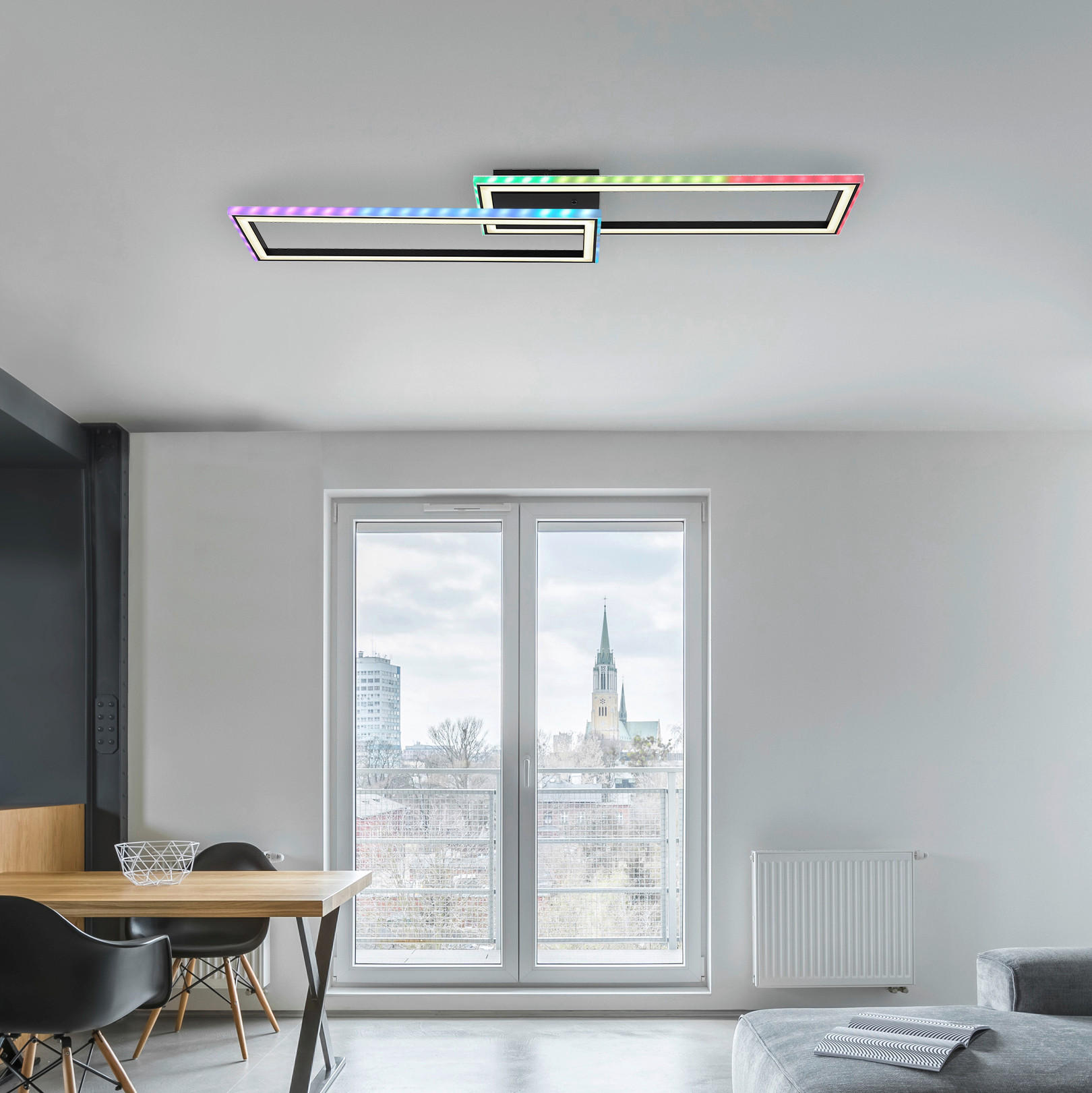 LED-DECKENLEUCHTE 30 W    94,5/24/5,5 cm  - Opal/Schwarz, Design, Kunststoff/Metall (94,5/24/5,5cm) - Globo