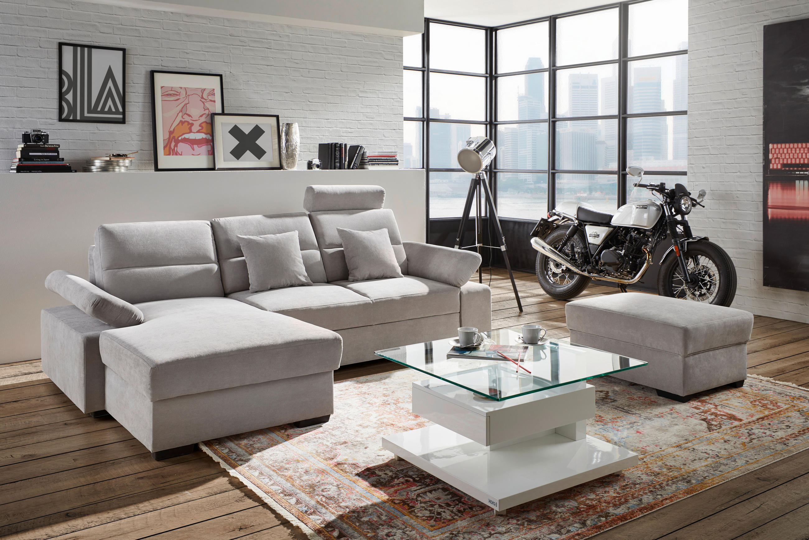 ECKSOFA in Flachgewebe Anthrazit  - Dunkelbraun/Anthrazit, Konventionell, Kunststoff/Textil (166/258cm) - Cantus
