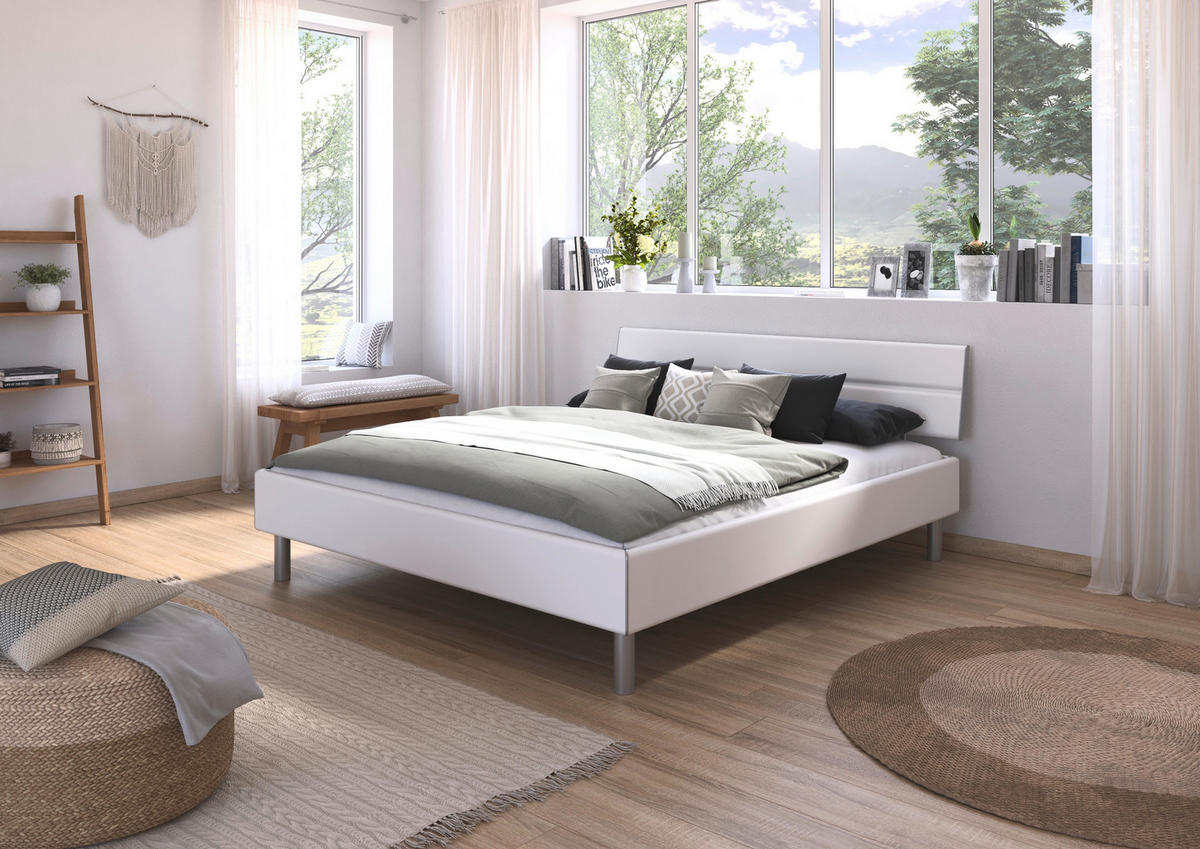 BETT 180/200 cm,  in Weiß,  - Alufarben/Weiß, Design, Metall (180/200cm) - Carryhome