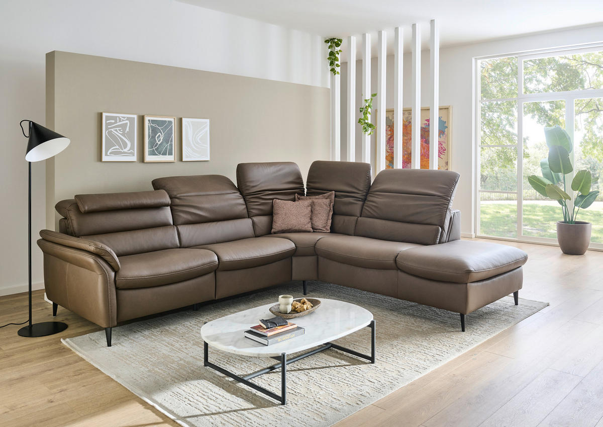 ECKSOFA Braun Echtleder  - Schwarz/Braun, Design, Leder/Metall (287/260cm) - Valdera