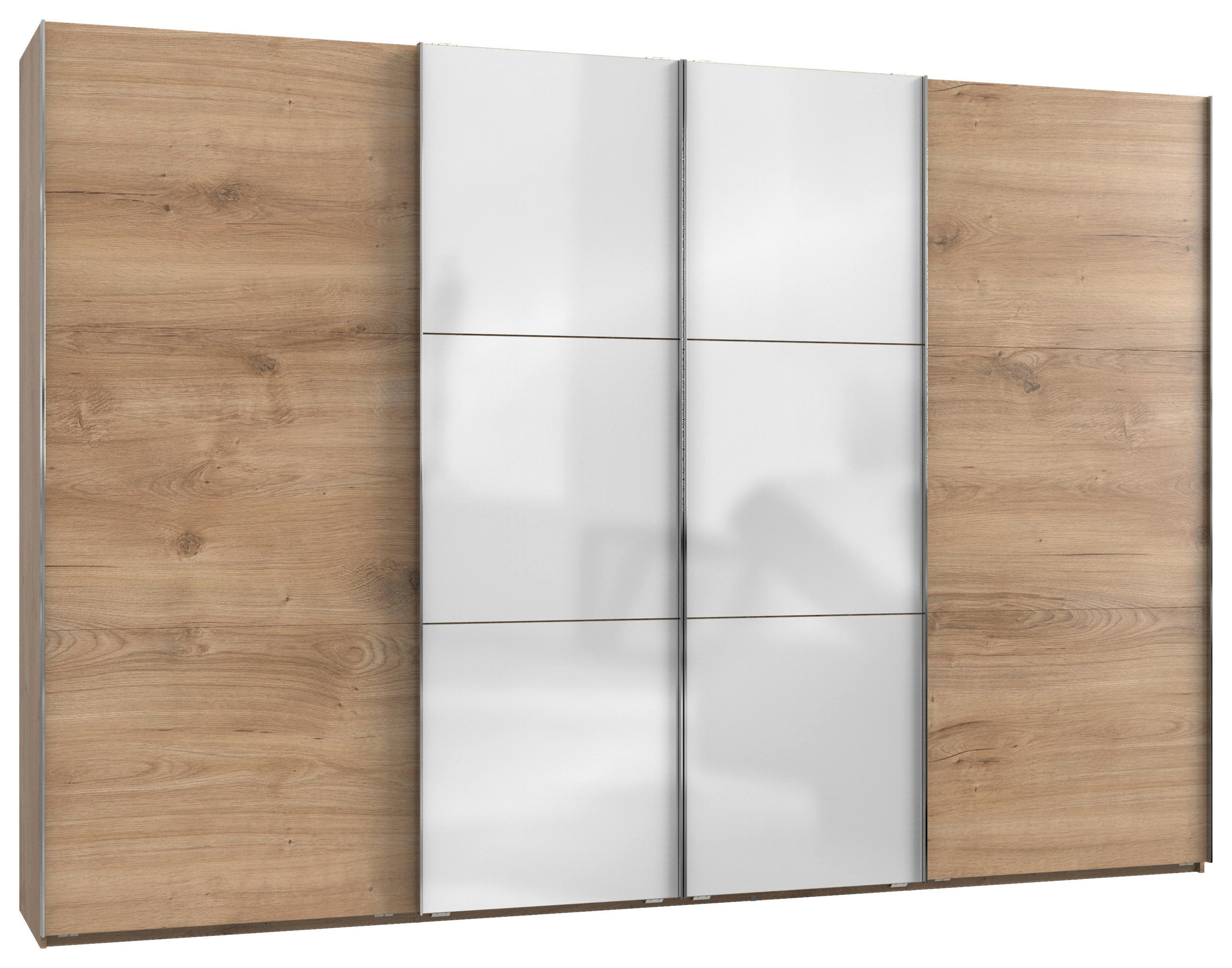 SCHWEBETÜRENSCHRANK 350/236/65 cm 4-türig Weiß, Eichefarben  - Chromfarben/Eichefarben, MODERN, Holzwerkstoff (350/236/65cm) - MID.YOU