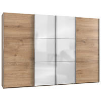 SCHWEBETÜRENSCHRANK 350/236/65 cm 4-türig Weiß, Eichefarben  - Chromfarben/Eichefarben, MODERN, Holzwerkstoff (350/236/65cm) - MID.YOU